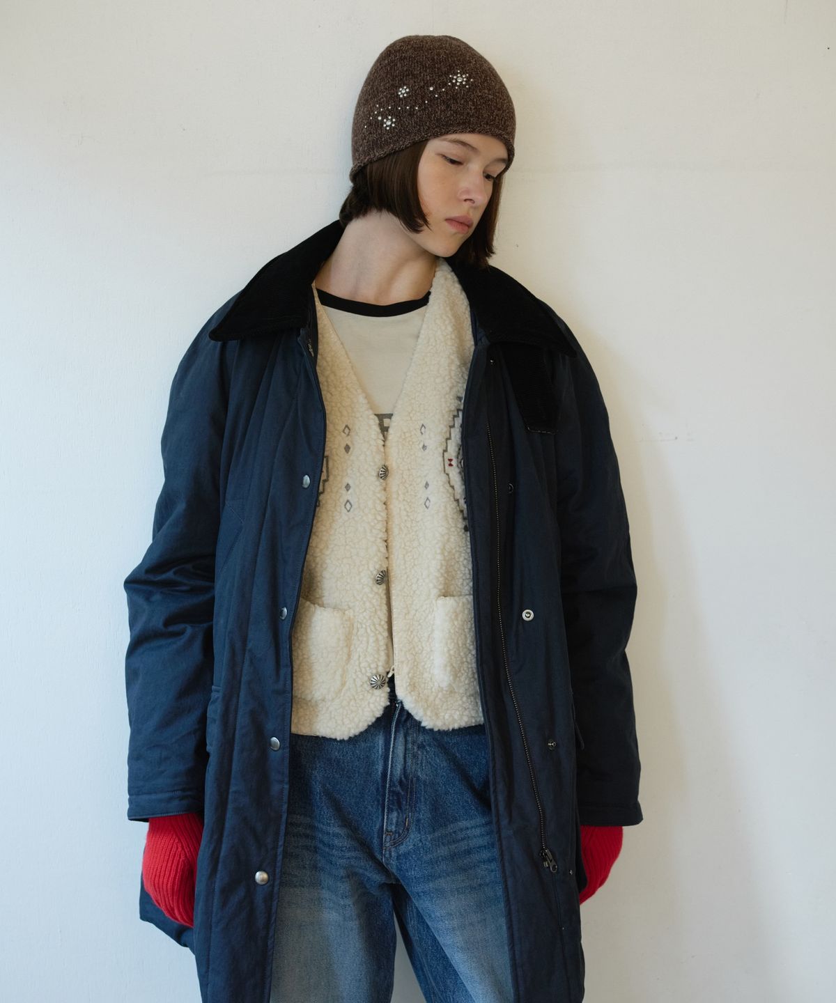 프리터(FRITUR) Field Cord Padding Coat Navy_F263JP25