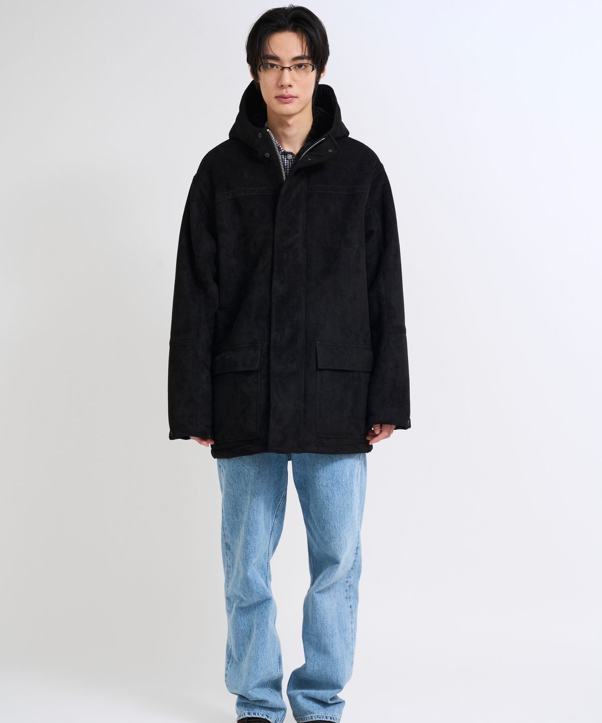 더씽인데어데어(THE THING IN THEIR THERE) Faux Suede Shearling Field Parka Black