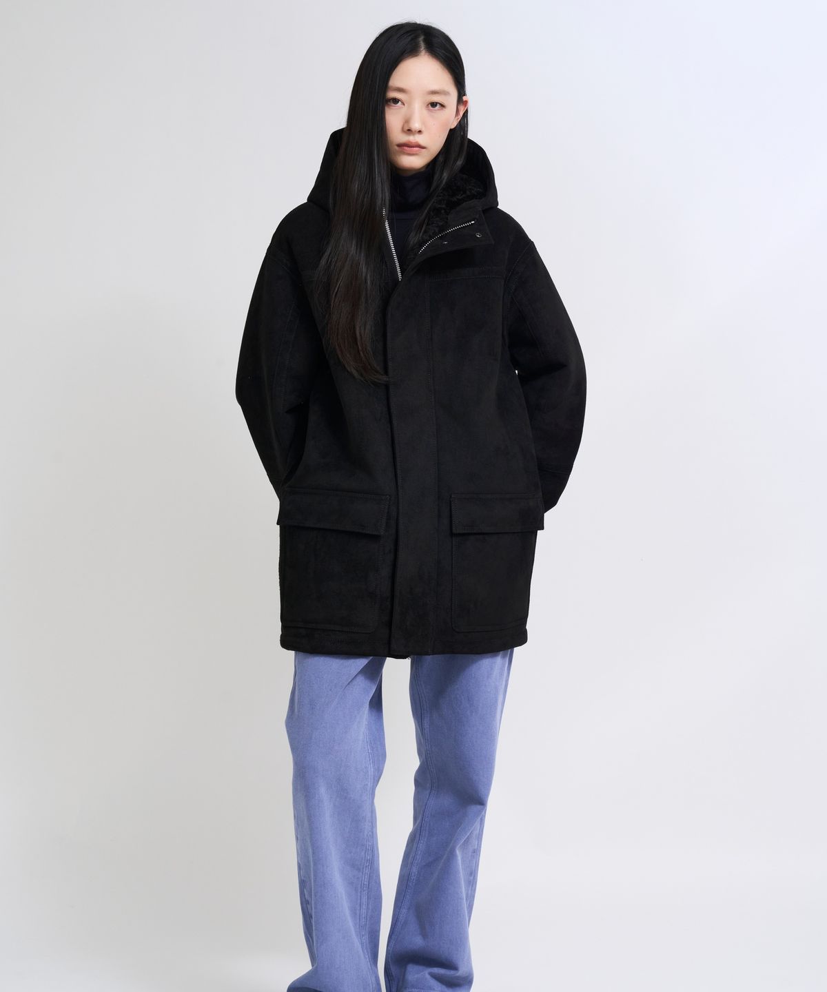 더씽인데어데어(THE THING IN THEIR THERE) Faux Suede Shearling Field Parka Black