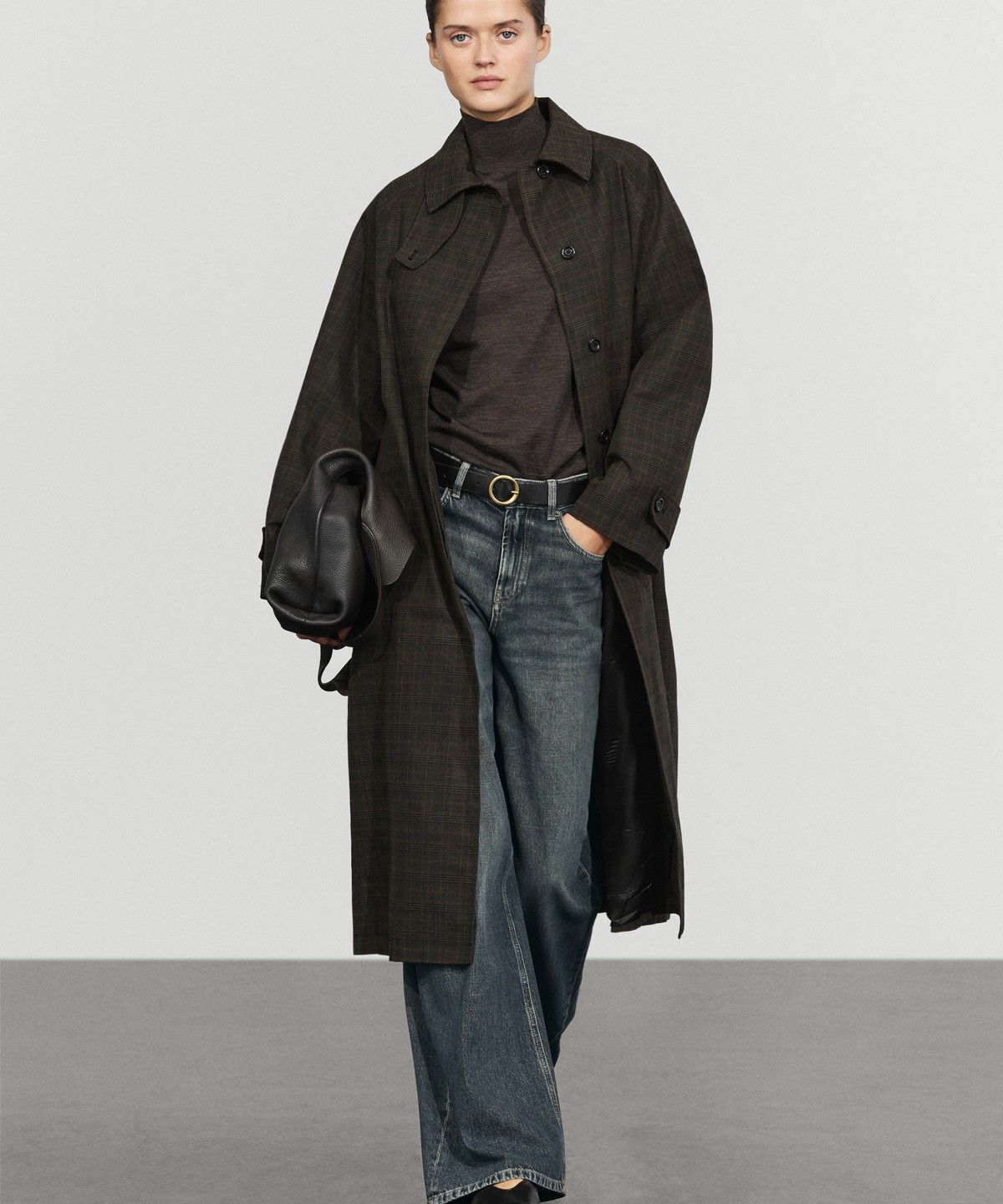 마시모두띠(MASSIMO DUTTI) 100% 코튼 체크 롱 트렌치코트