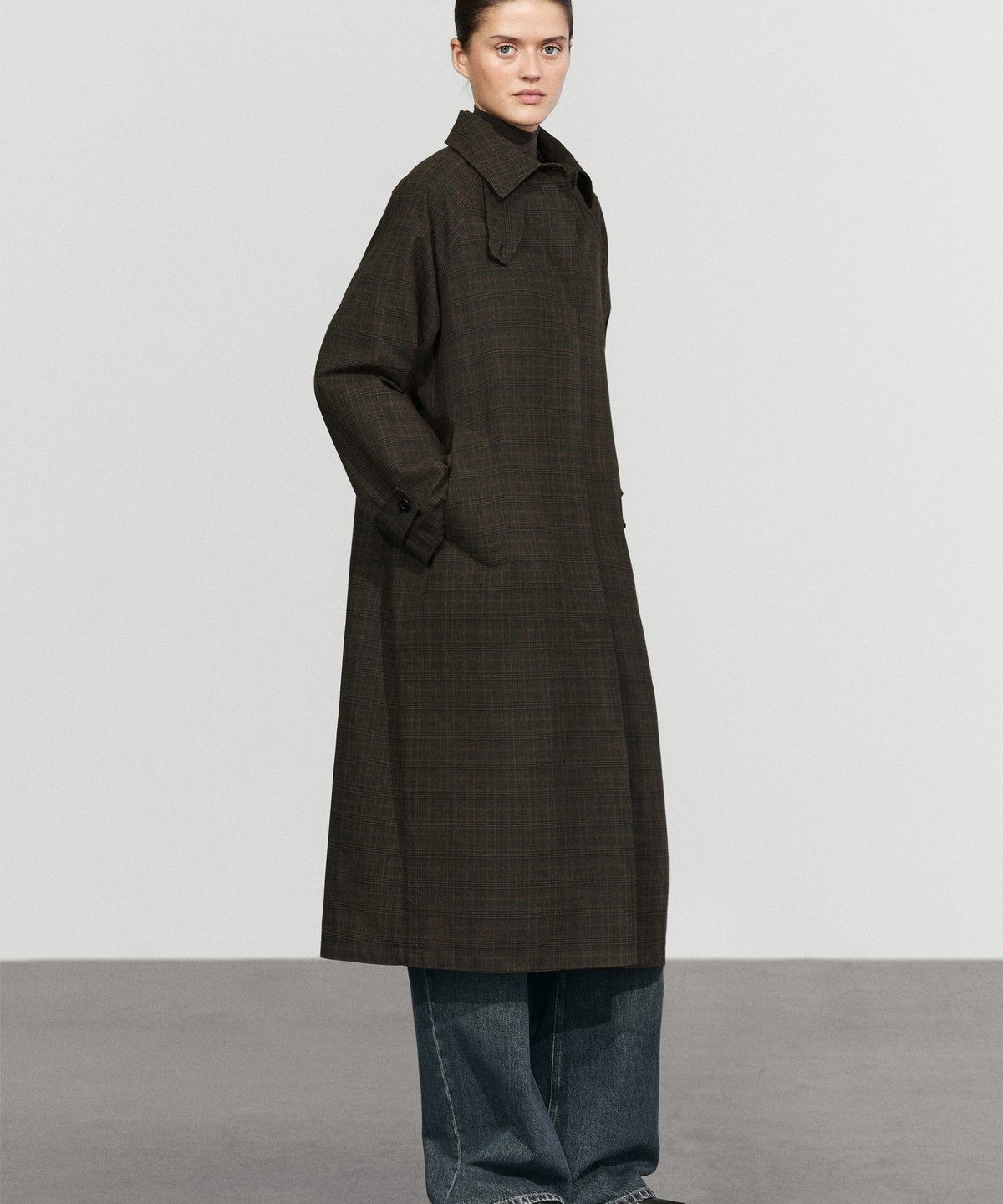 마시모두띠(MASSIMO DUTTI) 100% 코튼 체크 롱 트렌치코트
