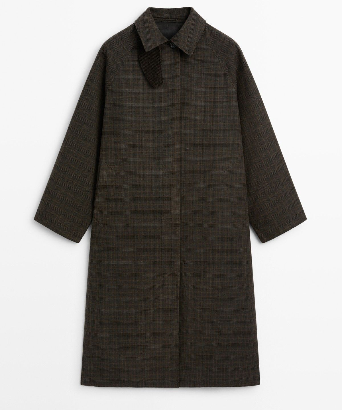 마시모두띠(MASSIMO DUTTI) 100% 코튼 체크 롱 트렌치코트