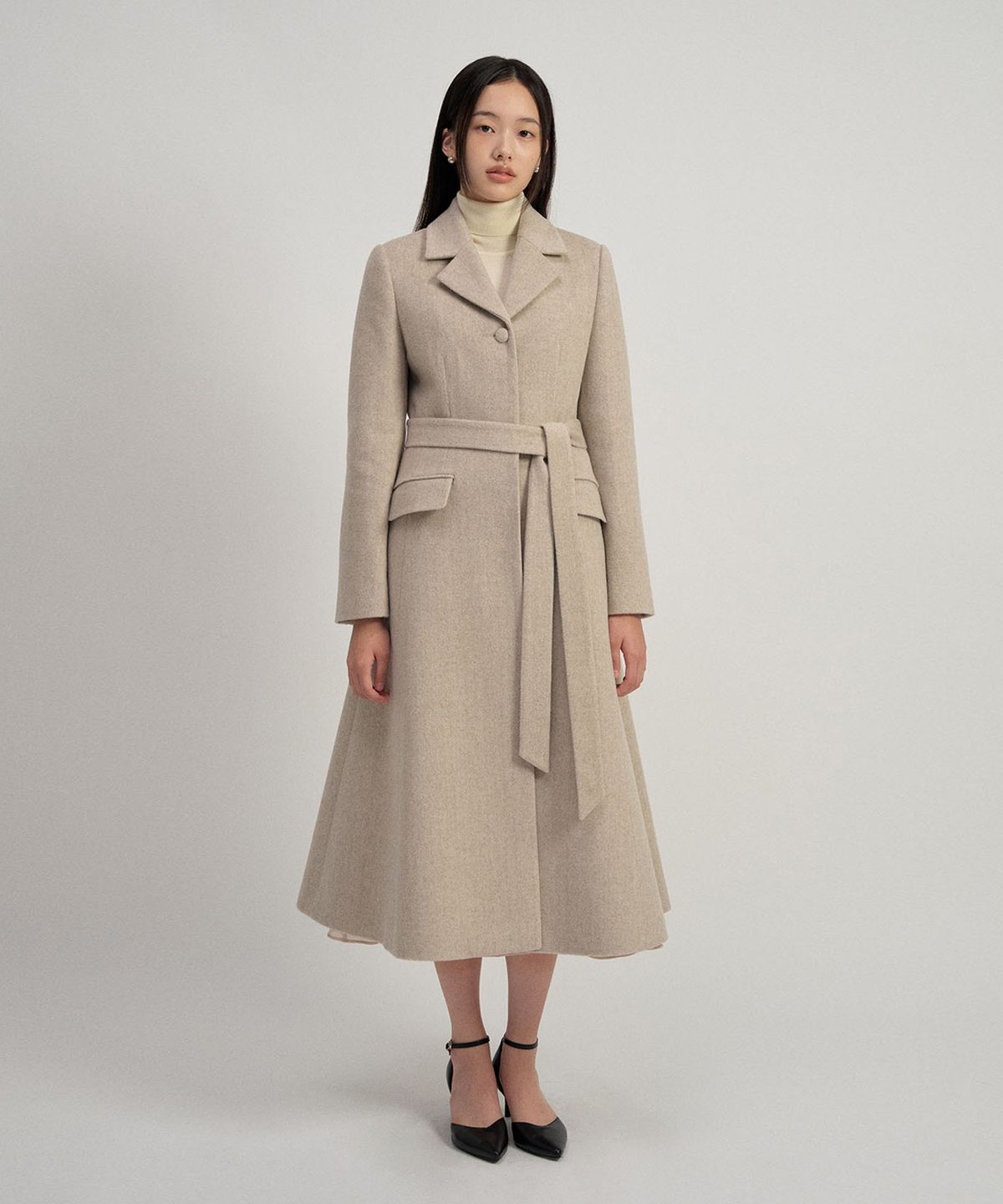 토와브(TOWAV) CLASSY FLARE COAT_OATMEAL