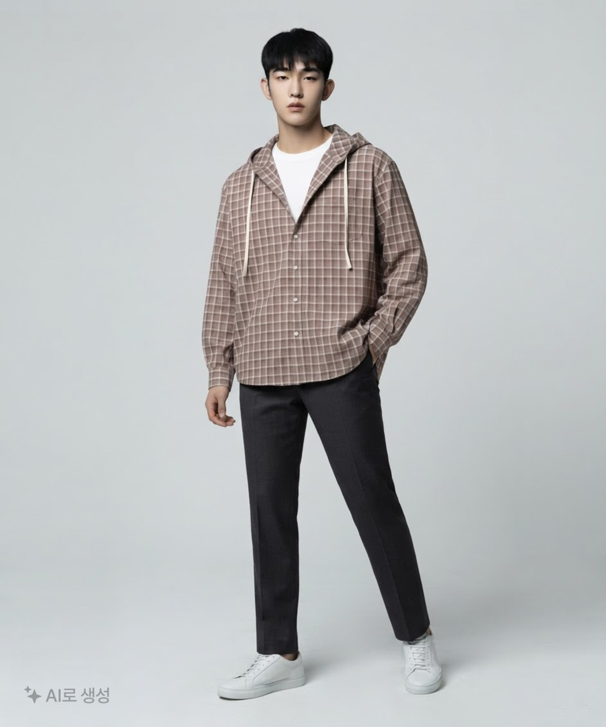 세컨모놀로그(SECONDMONO) Check Hooded Shirt L