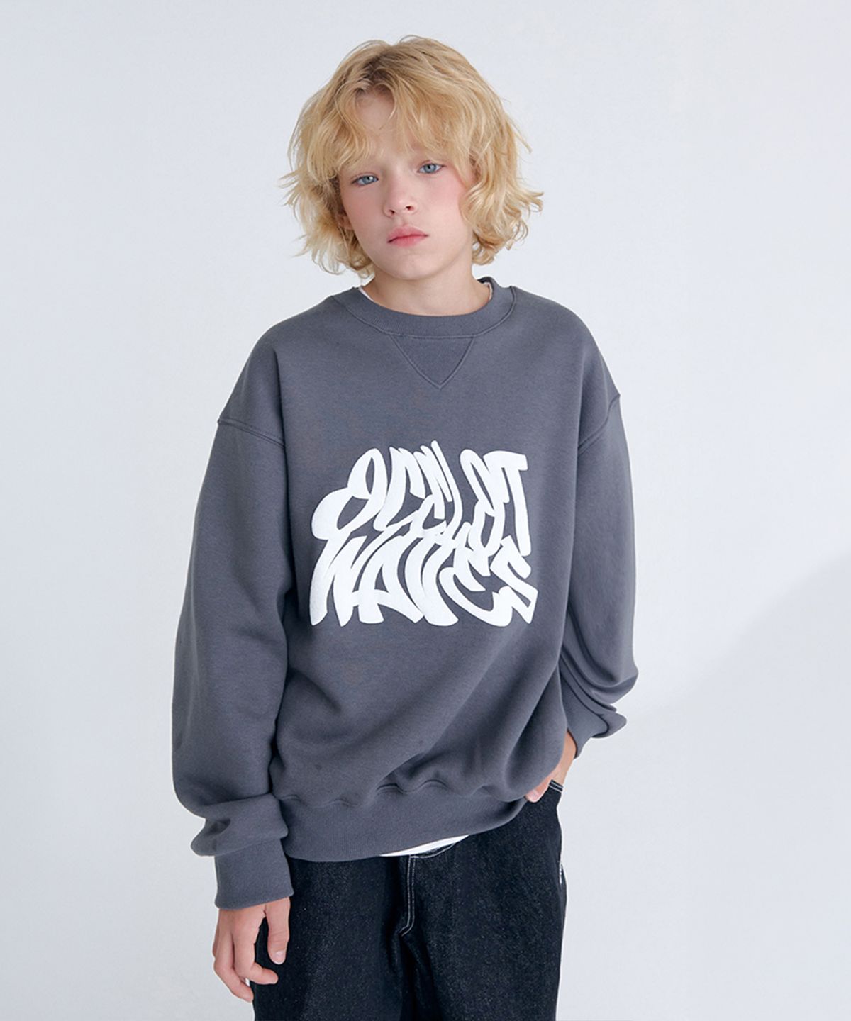 오실롯 주니어(OCELOT JUNIOR) J10 기모 볼륨맨투맨 (차콜)