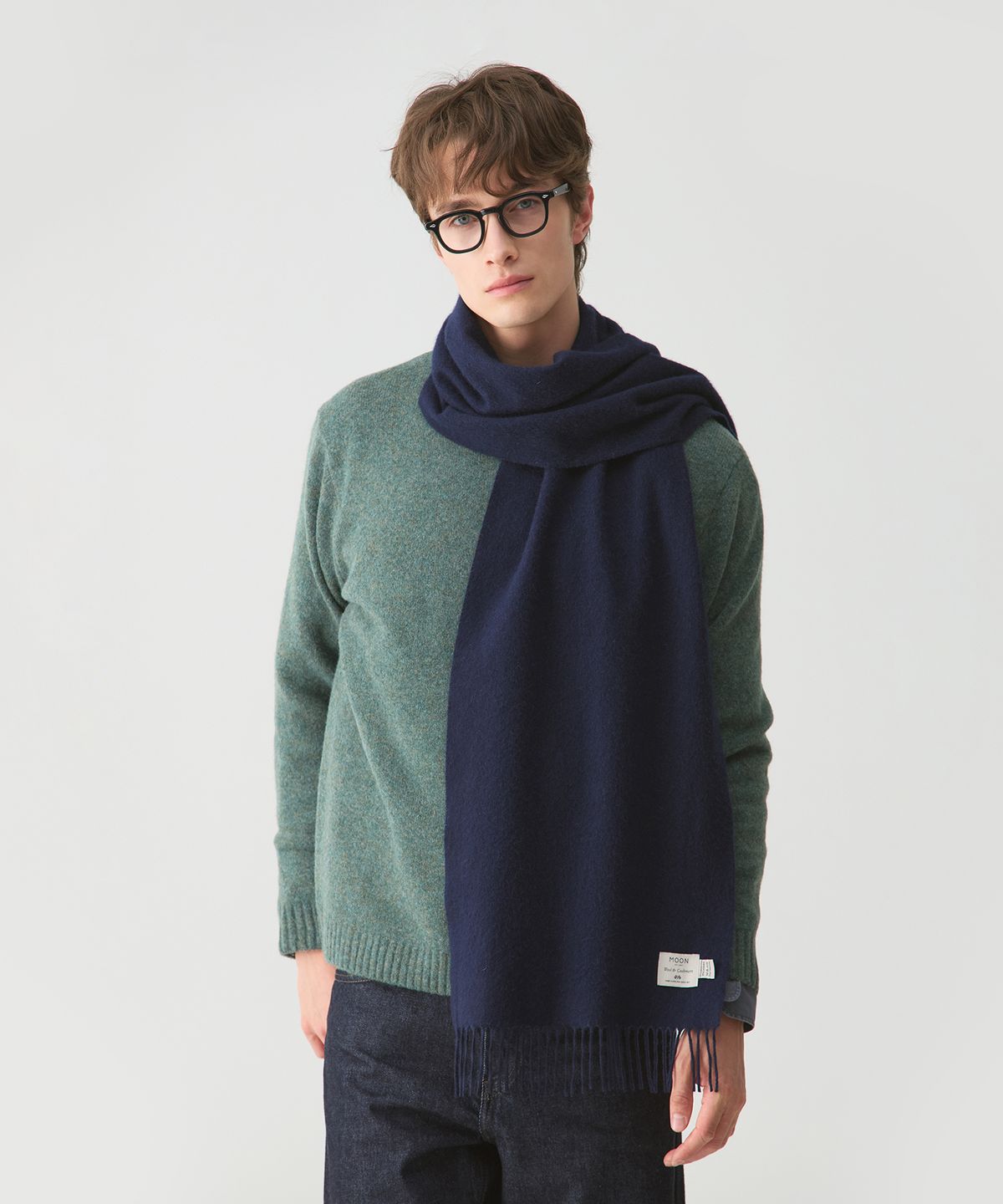 아브라함문(ABRAHAM MOON) 메리노울 캐시미어 머플러 35cm - 네이비