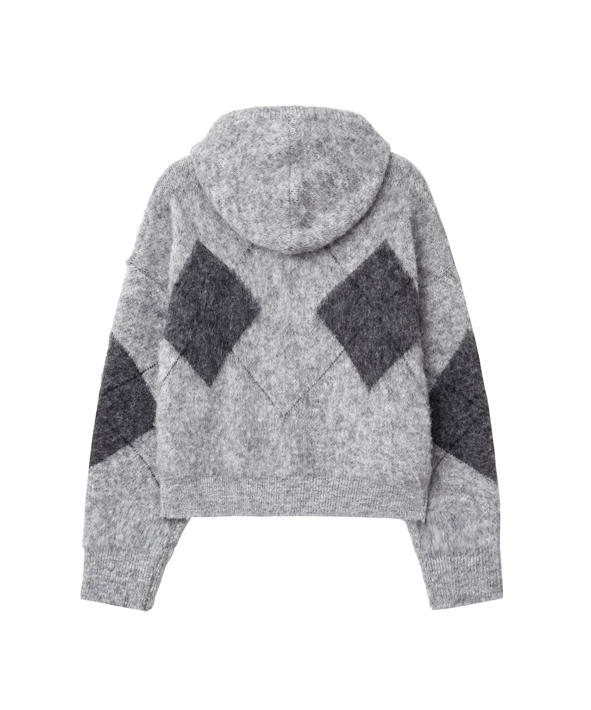 렌세(RENSE) Argyle Knit Hooded Zip-Up Melange Gray
