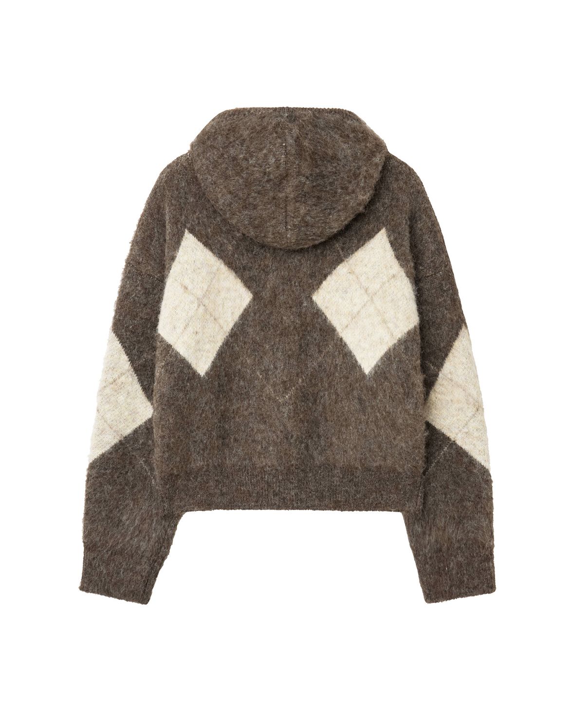 렌세(RENSE) Argyle Knit Hooded Zip-Up Brown