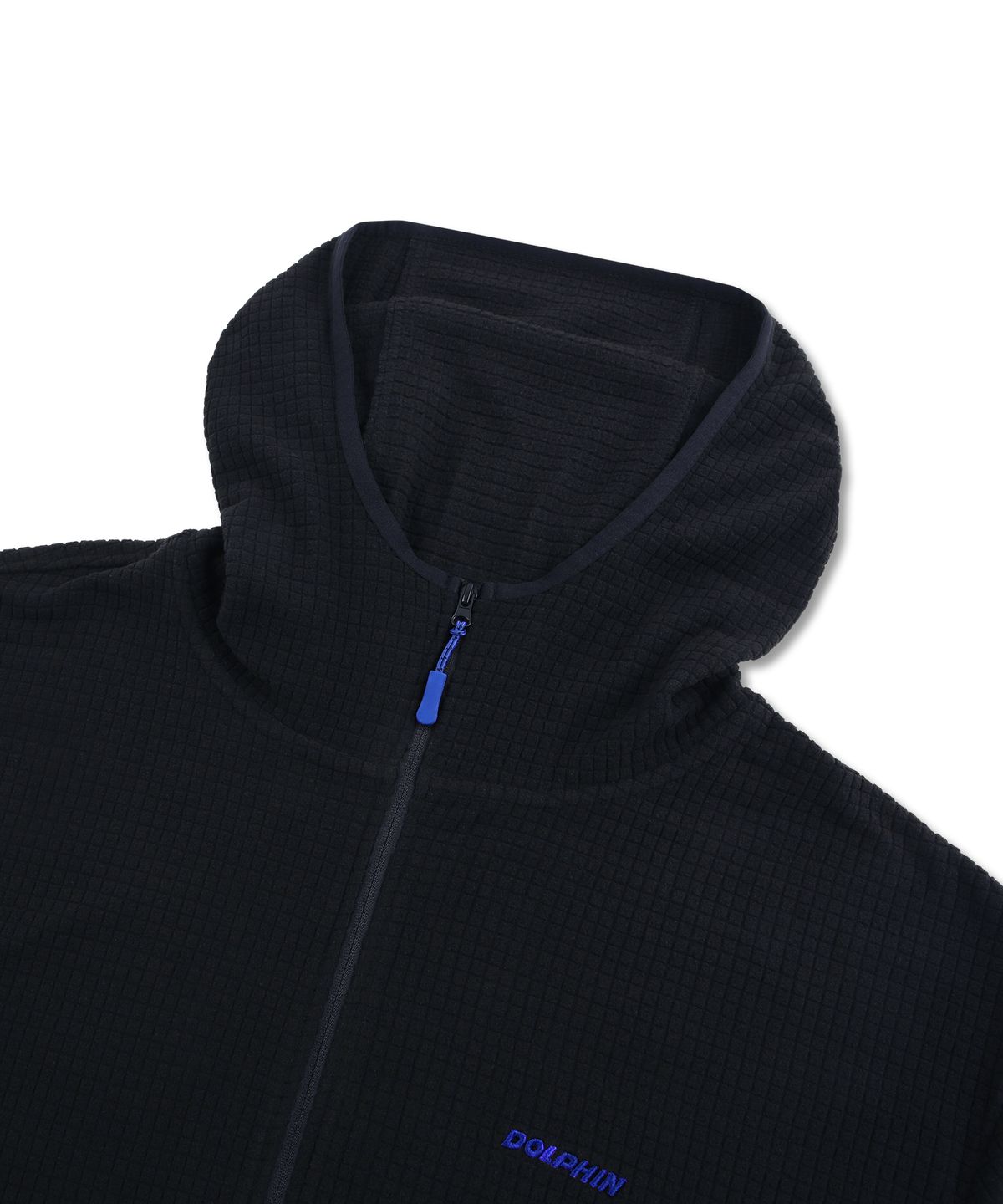 돌핀웨이브어패럴(DOLPHIN WAVE APPAREL) 돌핀 그리드 폴라 플리스 후디 짚업 블랙