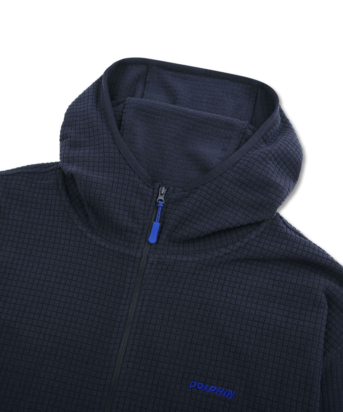 돌핀웨이브어패럴(DOLPHIN WAVE APPAREL) 돌핀 그리드 폴라 플리스 후디 짚업 네이비