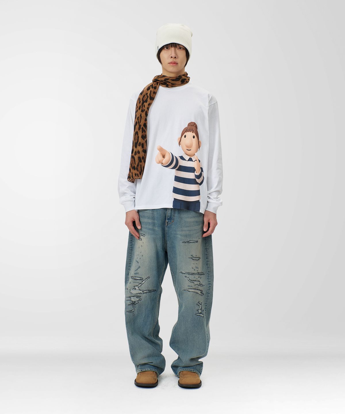 라퍼(LAUGHER) [2PACK] 리트와메트 별 & 너도 나도 롱슬리브 티셔츠 - 화이트