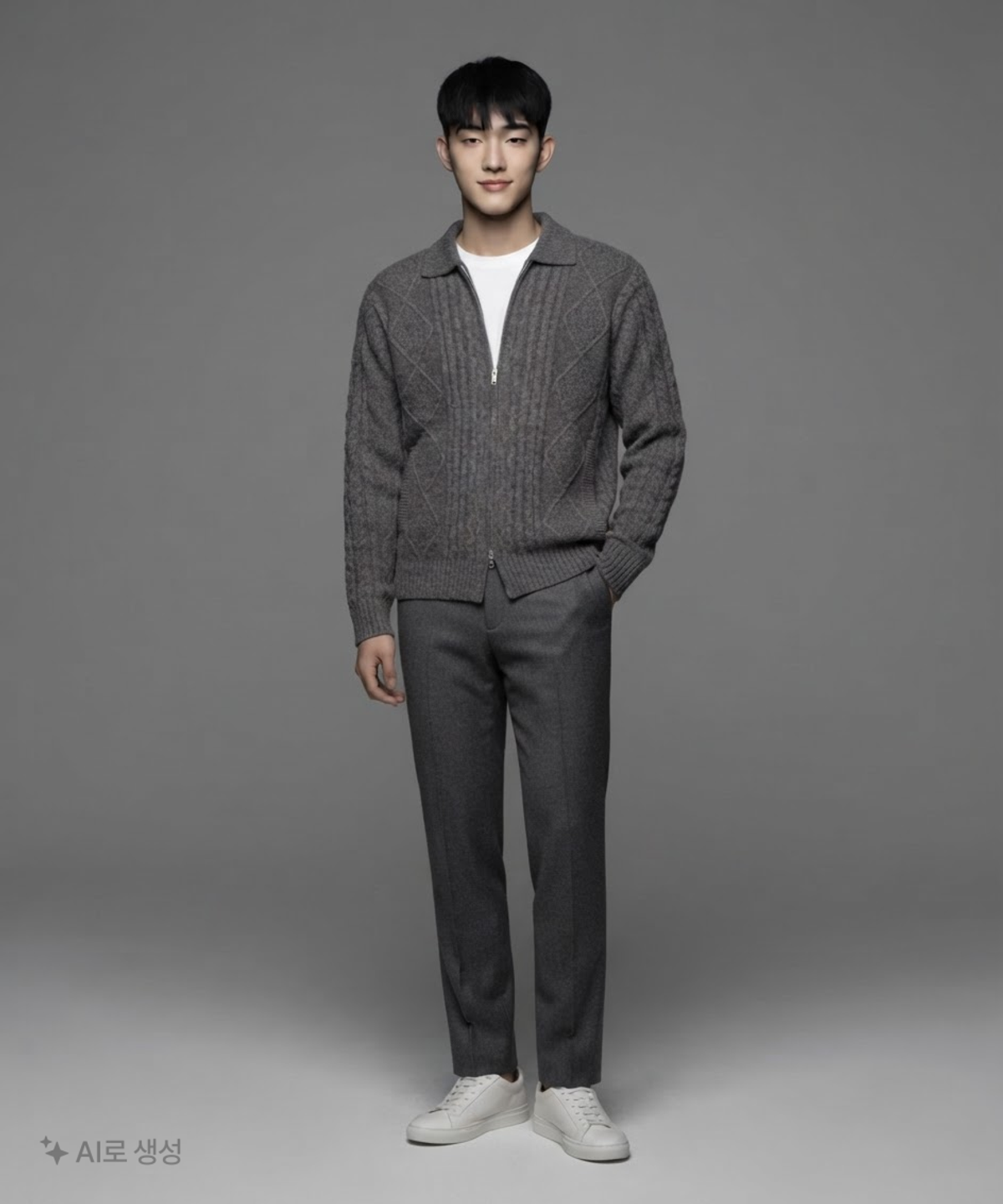 무신사 스탠다드(MUSINSA STANDARD) 아란 케이블 칼라드 니트 집업 M