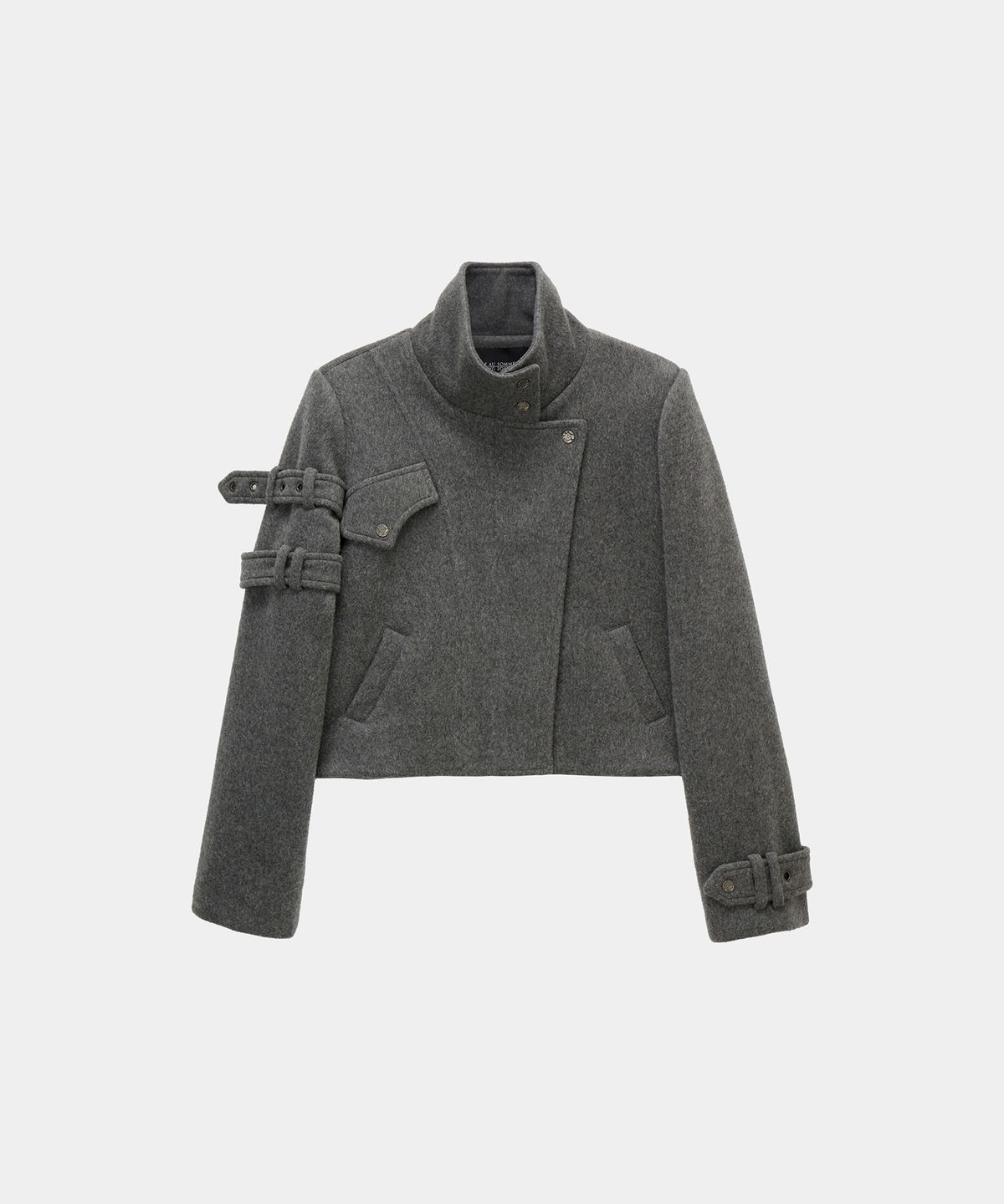 에트오소메(ETRE AU SOMMET) Contrast Panel Buckle Short Coat (Charcoal)