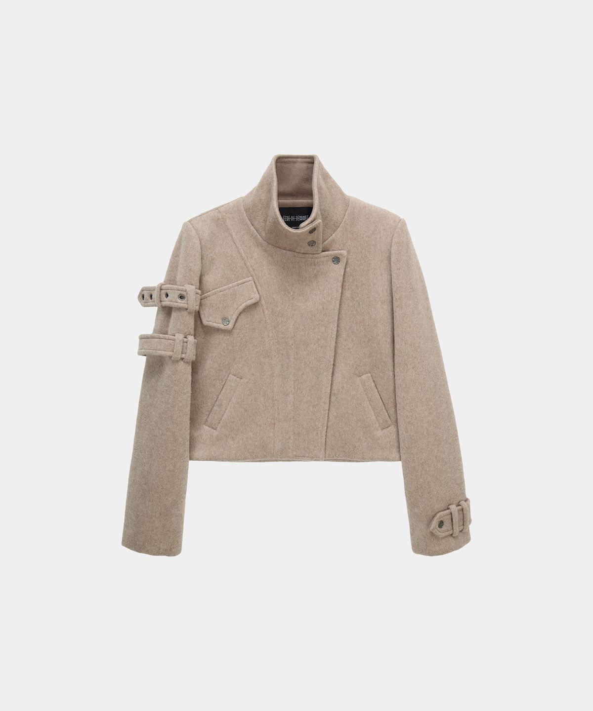 에트오소메(ETRE AU SOMMET) Contrast Panel Buckle Short Coat (Beige)