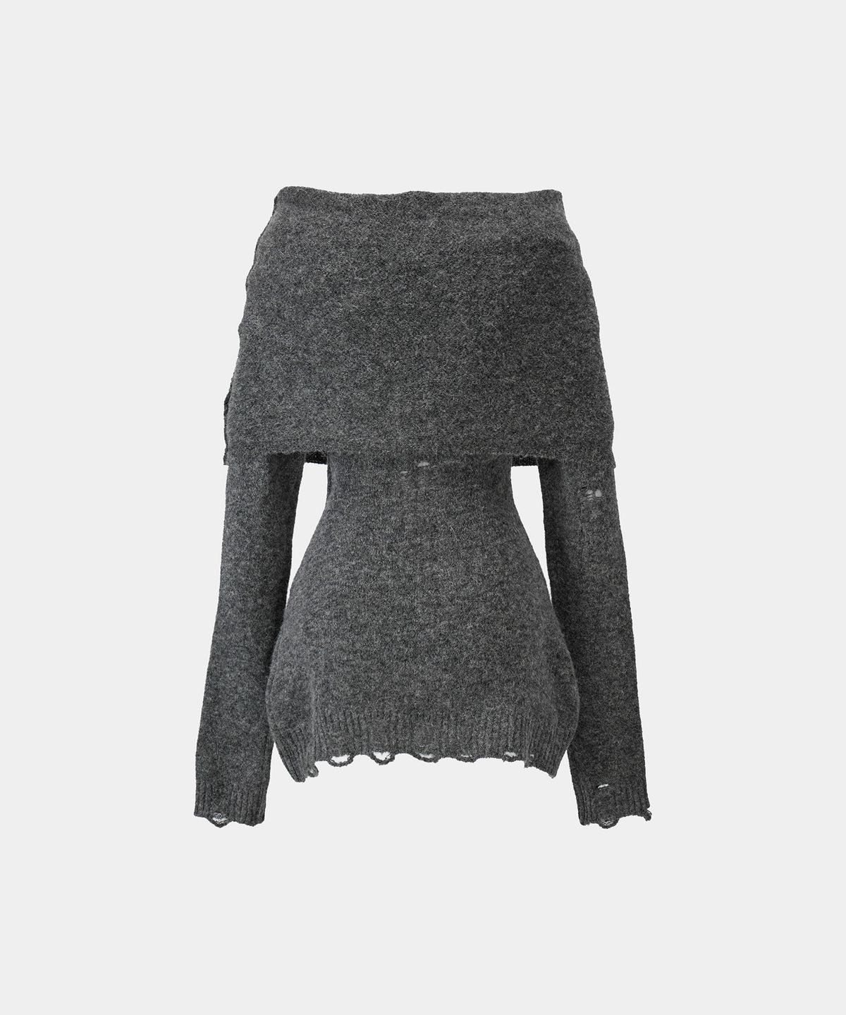 에트오소메(ETRE AU SOMMET) Drape One-Shoulder  Knit One-Piece (Charcoal)