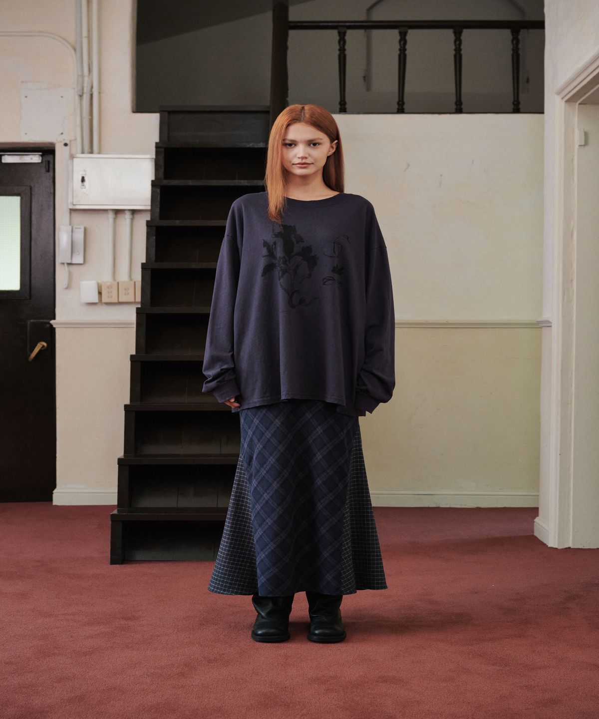 까롯(CARROTTE) Like Check Skirt, Navy