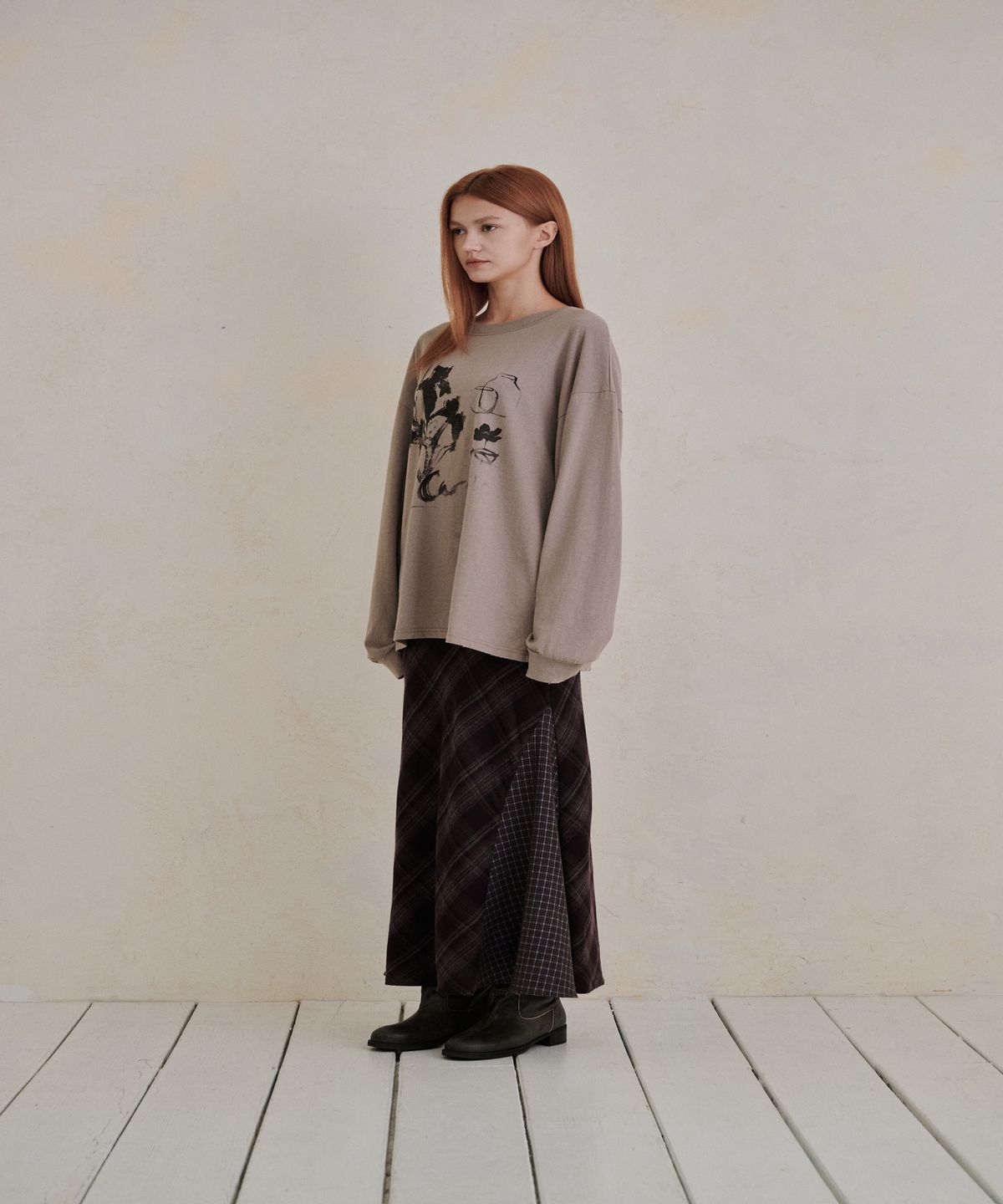 까롯(CARROTTE) Like Check Skirt, Wine
