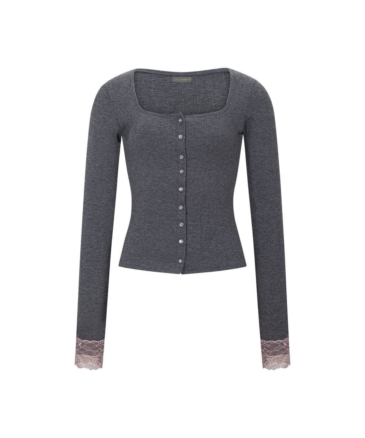 플리즈노팔로우(PLEASENOFOLLOW) Rizz Lace Button Cardigan (Melange Charcoal)