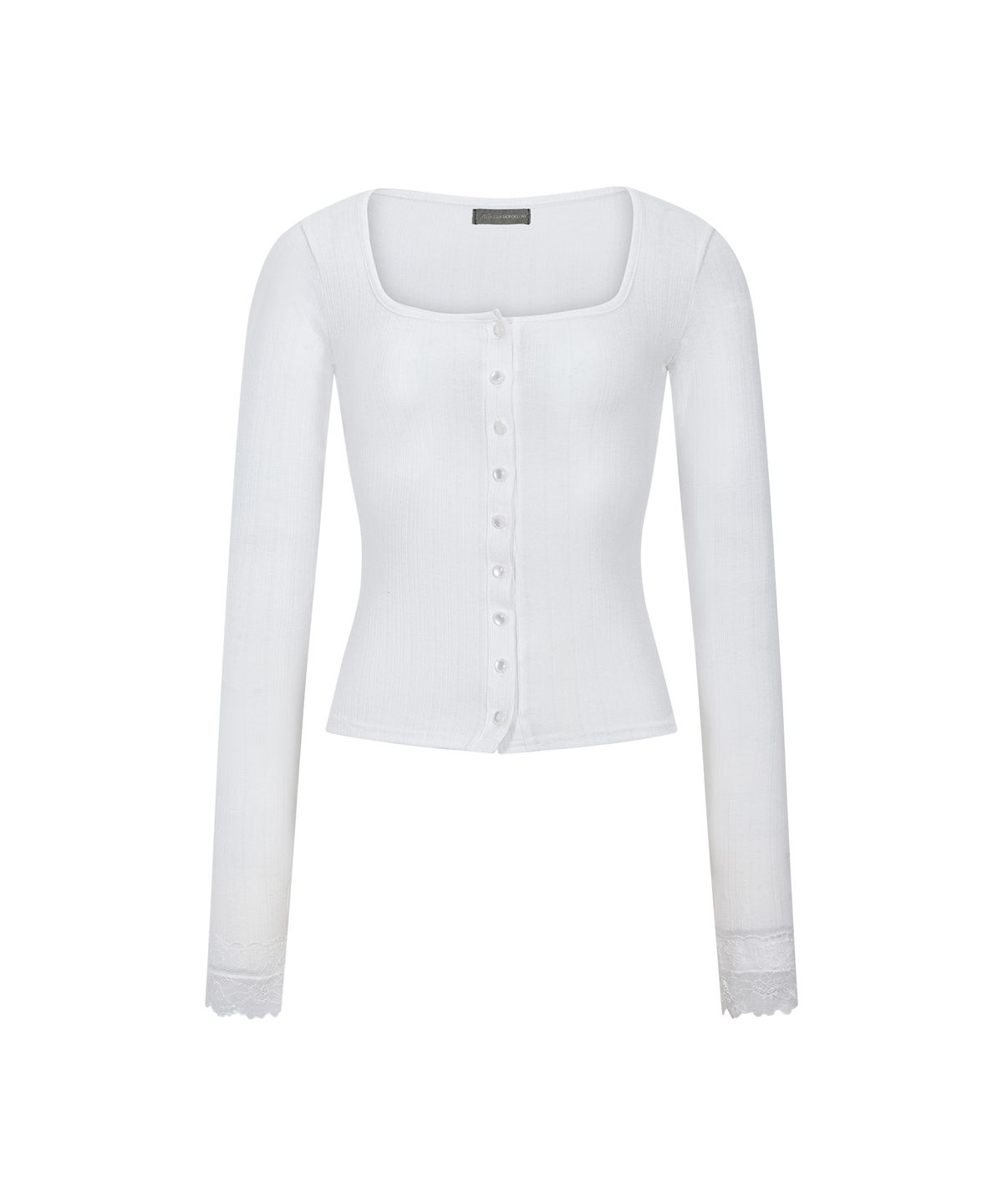 플리즈노팔로우(PLEASENOFOLLOW) Rizz Lace Button Cardigan (White)