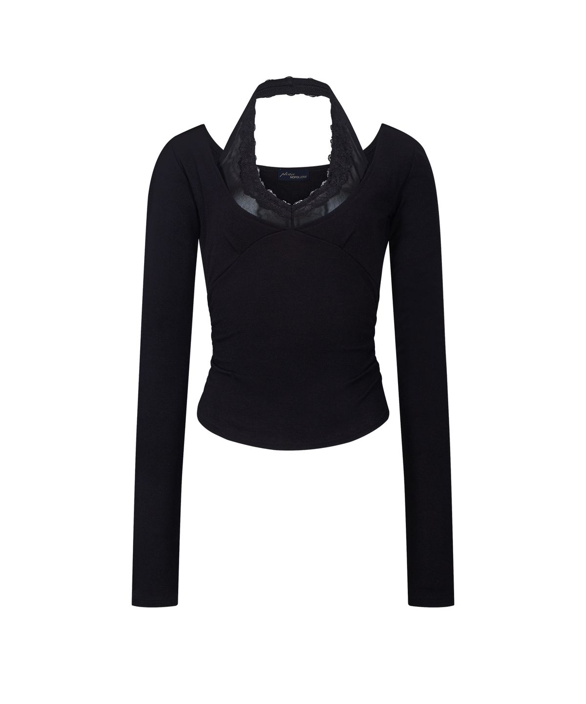 플리즈노팔로우(PLEASENOFOLLOW) Amelia Lace Halter Long Sleeve Top (Black)