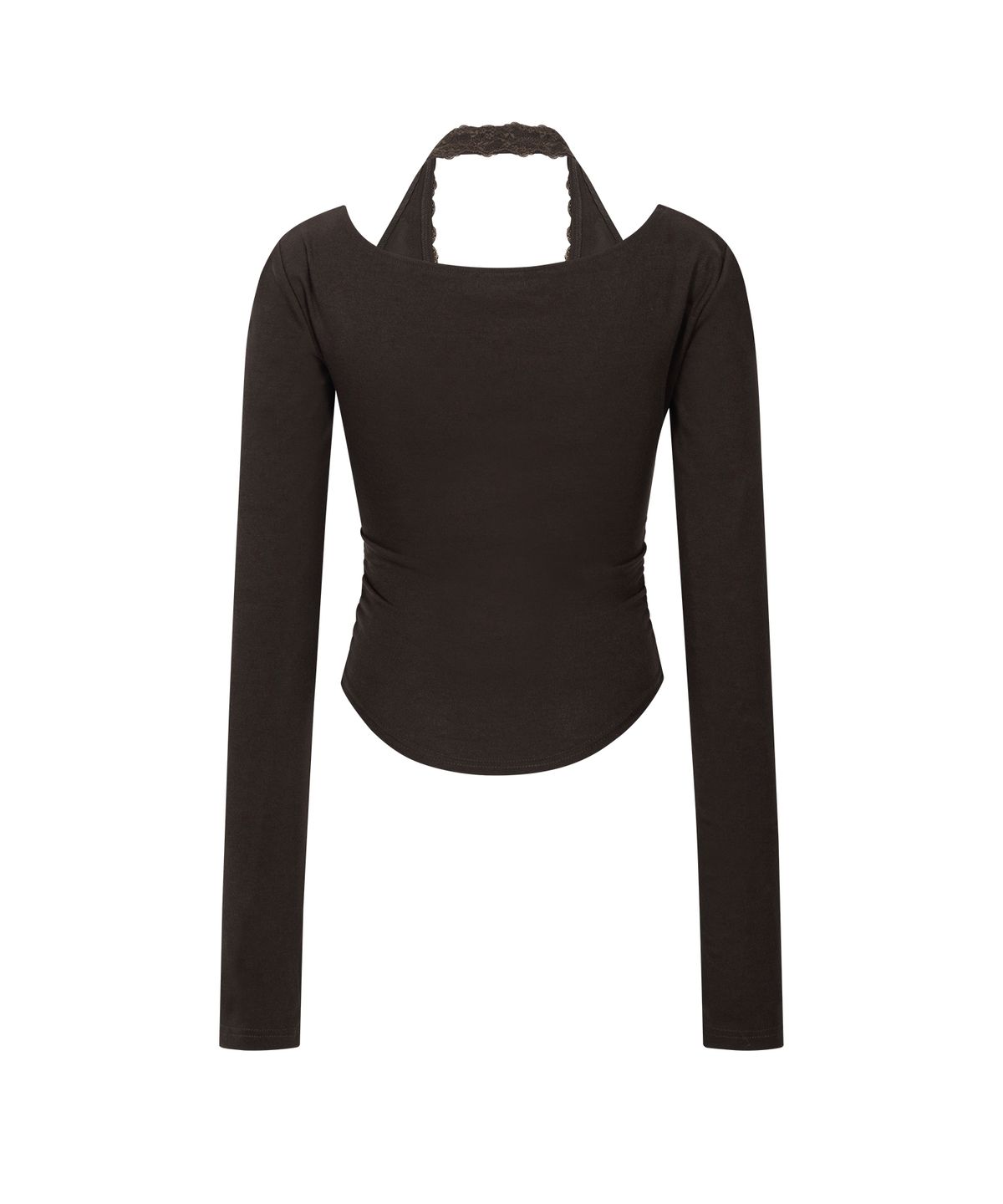 플리즈노팔로우(PLEASENOFOLLOW) Amelia Lace Halter Long Sleeve Top (Brown)