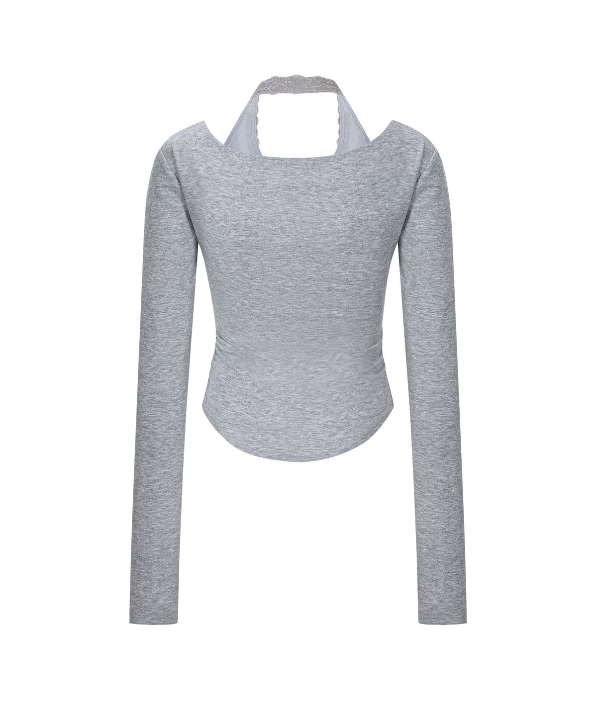 플리즈노팔로우(PLEASENOFOLLOW) Amelia Lace Halter Long Sleeve Top (Melange Grey)