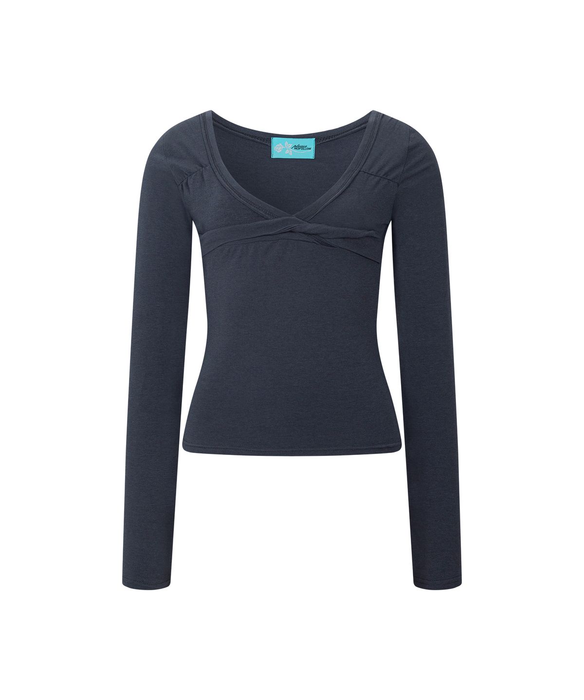 플리즈노팔로우(PLEASENOFOLLOW) Marin Strap Shirring Long Sleeve Top (Navy Charcoal)