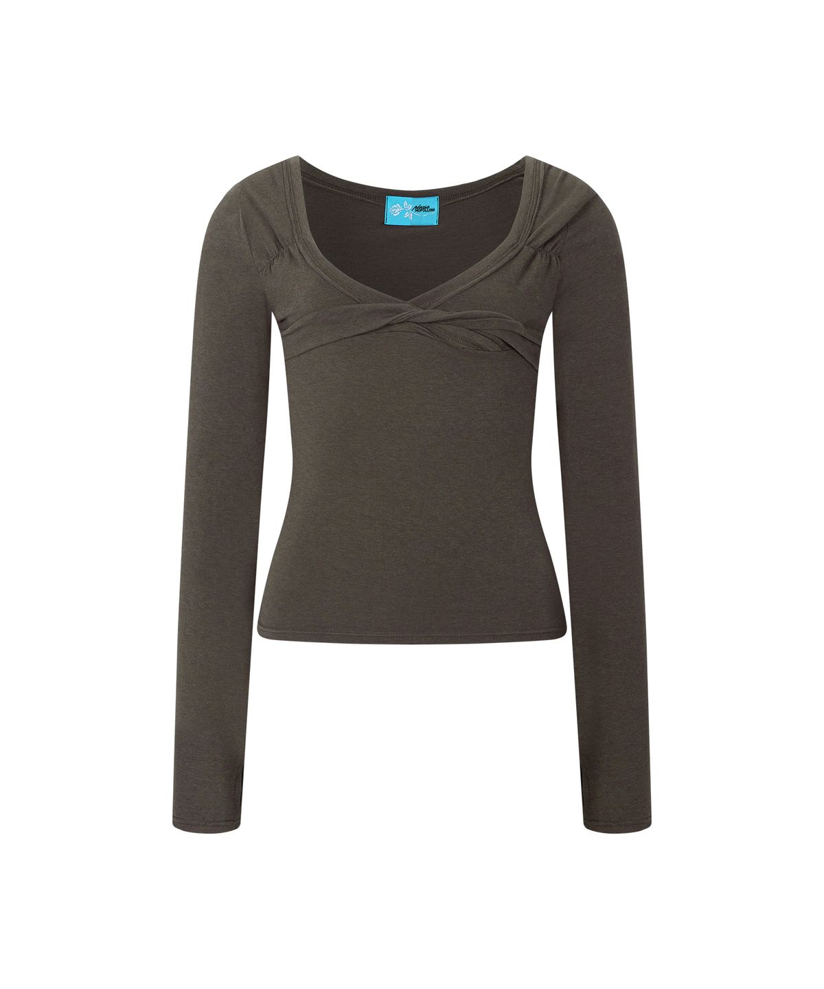 플리즈노팔로우(PLEASENOFOLLOW) Marin Strap Shirring Long Sleeve Top (Khaki Brown)