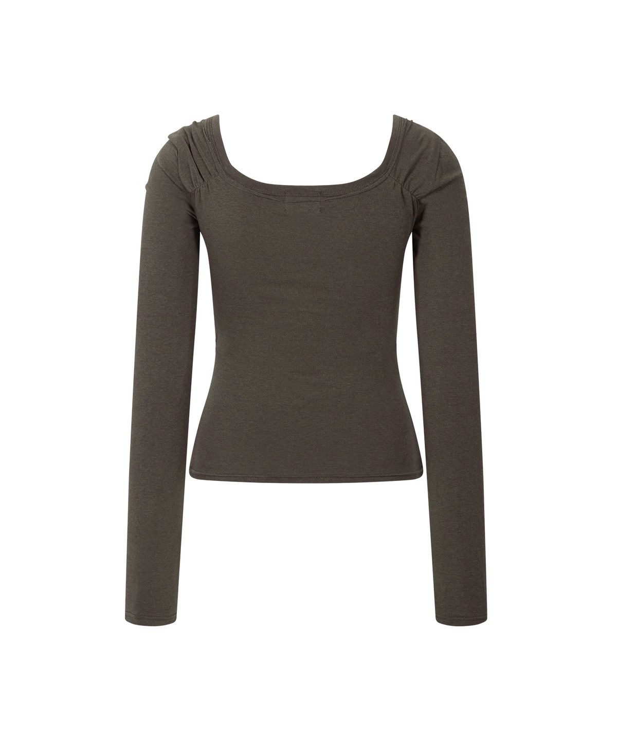 플리즈노팔로우(PLEASENOFOLLOW) Marin Strap Shirring Long Sleeve Top (Khaki Brown)