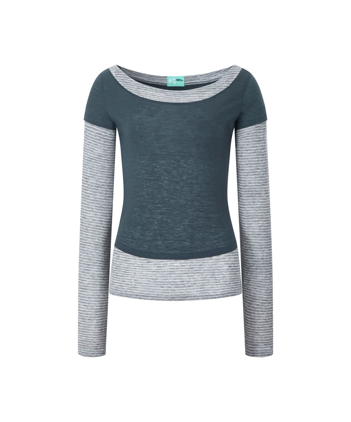 플리즈노팔로우(PLEASENOFOLLOW) Mellow Stripe Layered Long Sleeve Top (Cool Grey)