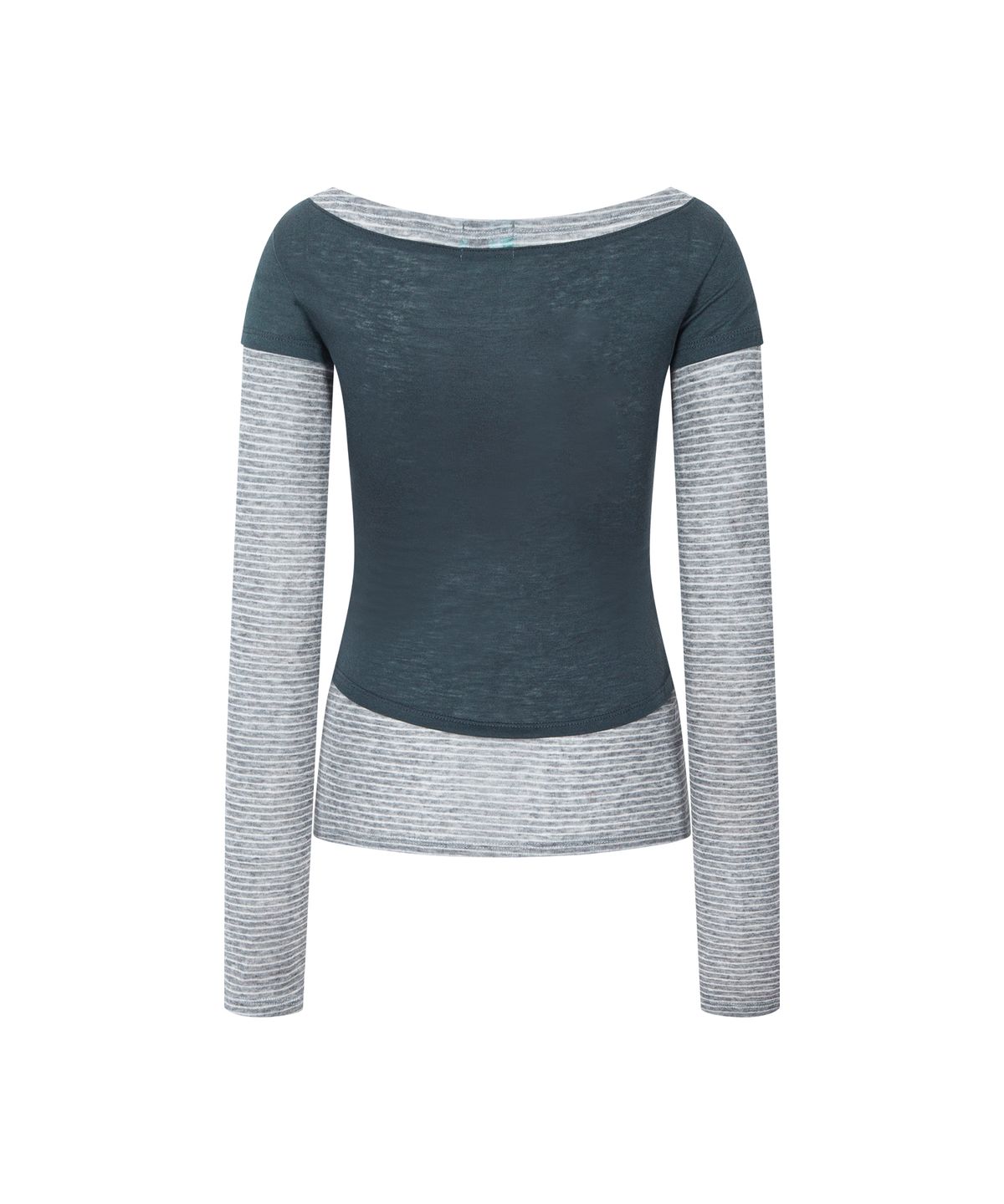 플리즈노팔로우(PLEASENOFOLLOW) Mellow Stripe Layered Long Sleeve Top (Cool Grey)