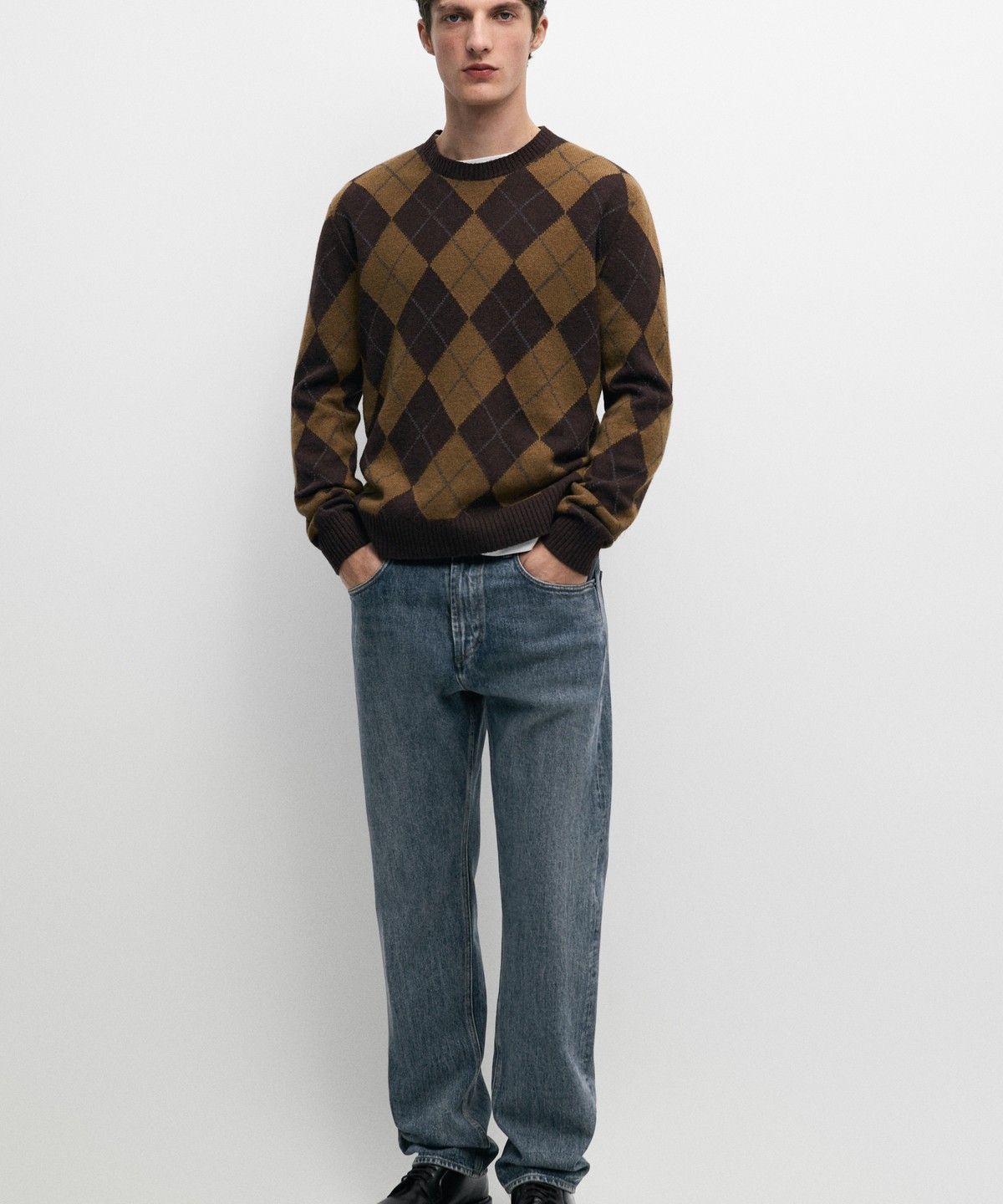 마시모두띠(MASSIMO DUTTI) 100% 울 아가일 니트