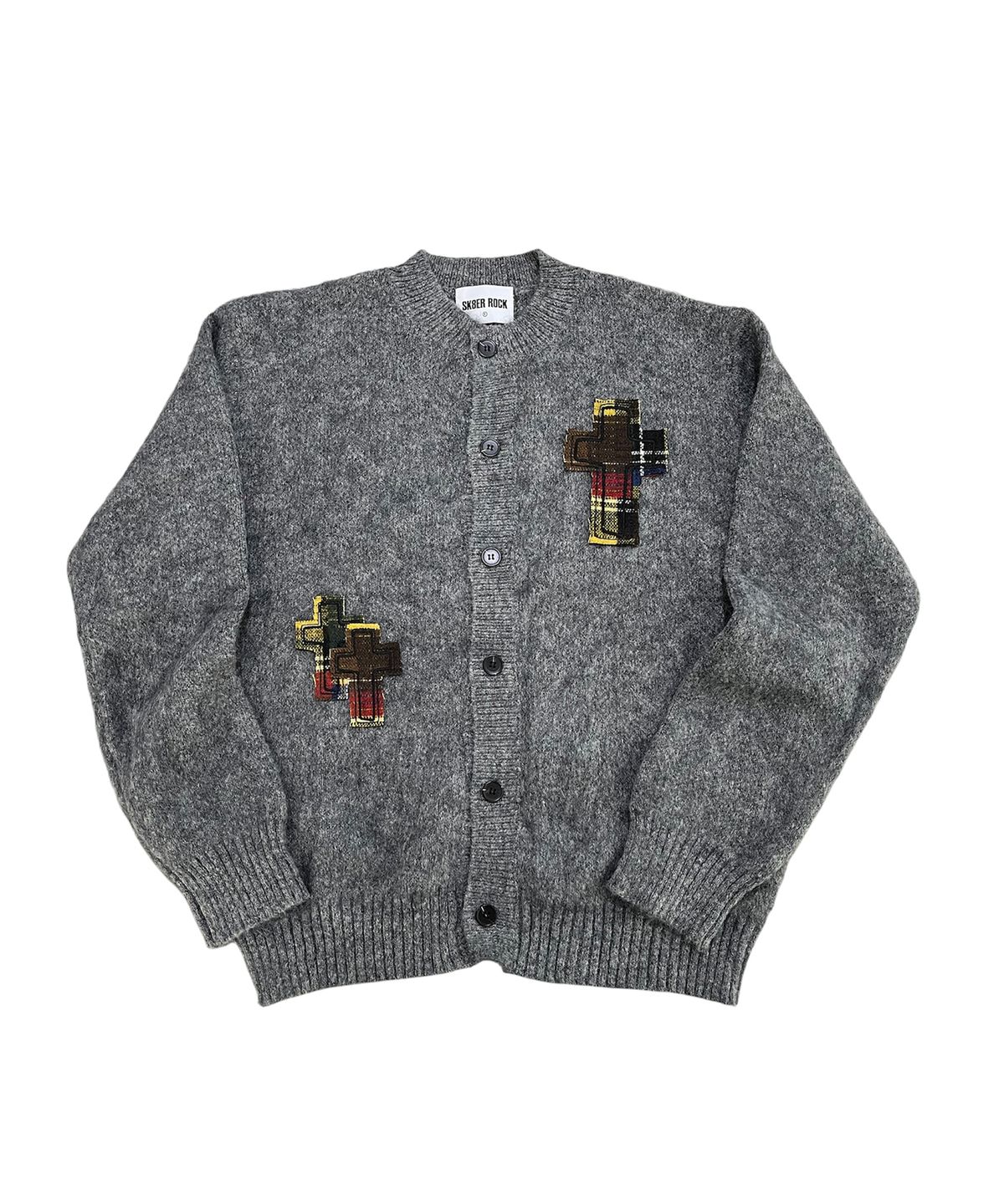 스케이터락(SK8ER ROCK) Cross Patch Fuzzy Knit Cardigan (gray)