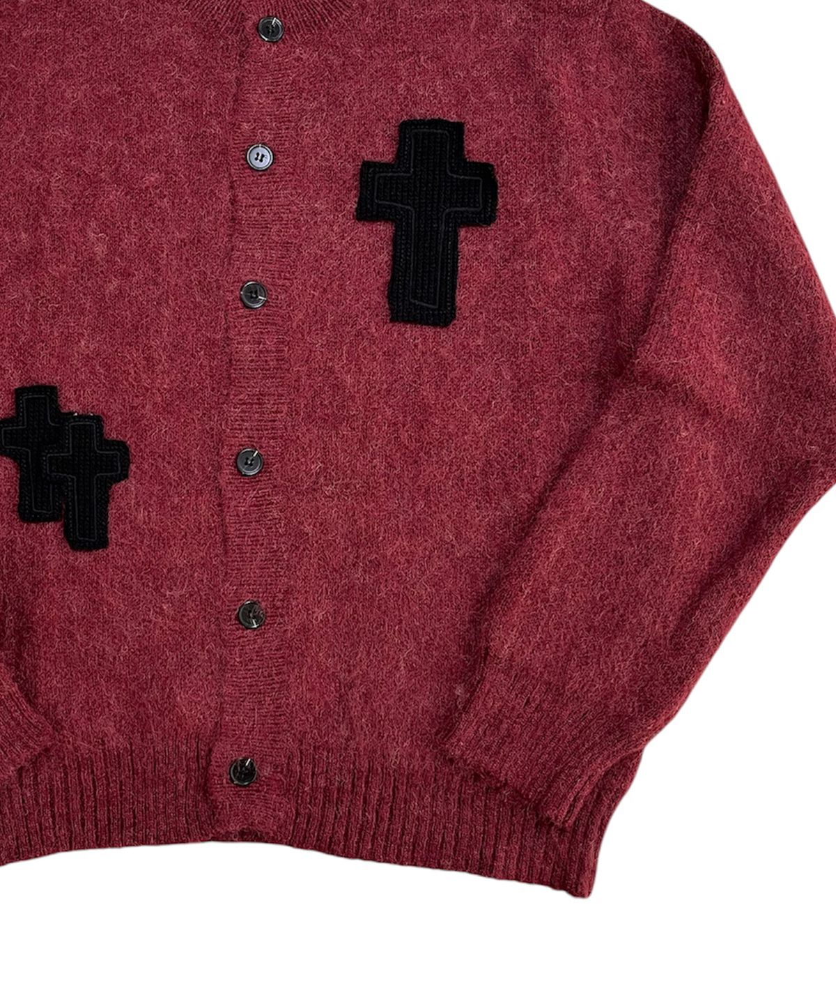 스케이터락(SK8ER ROCK) Cross Patch Fuzzy Knit Cardigan (wine)