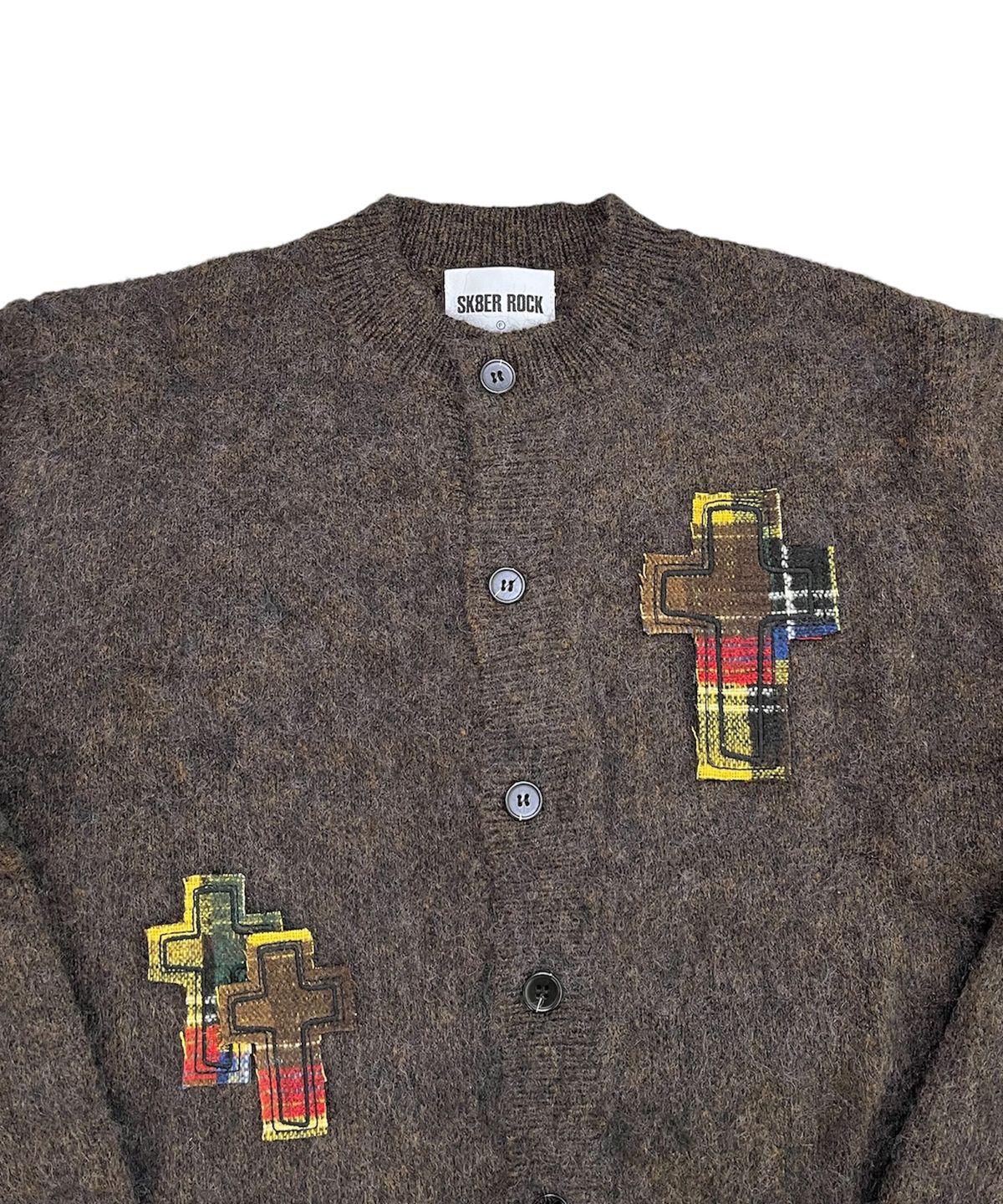 스케이터락(SK8ER ROCK) Cross Patch Fuzzy Knit Cardigan (brown)