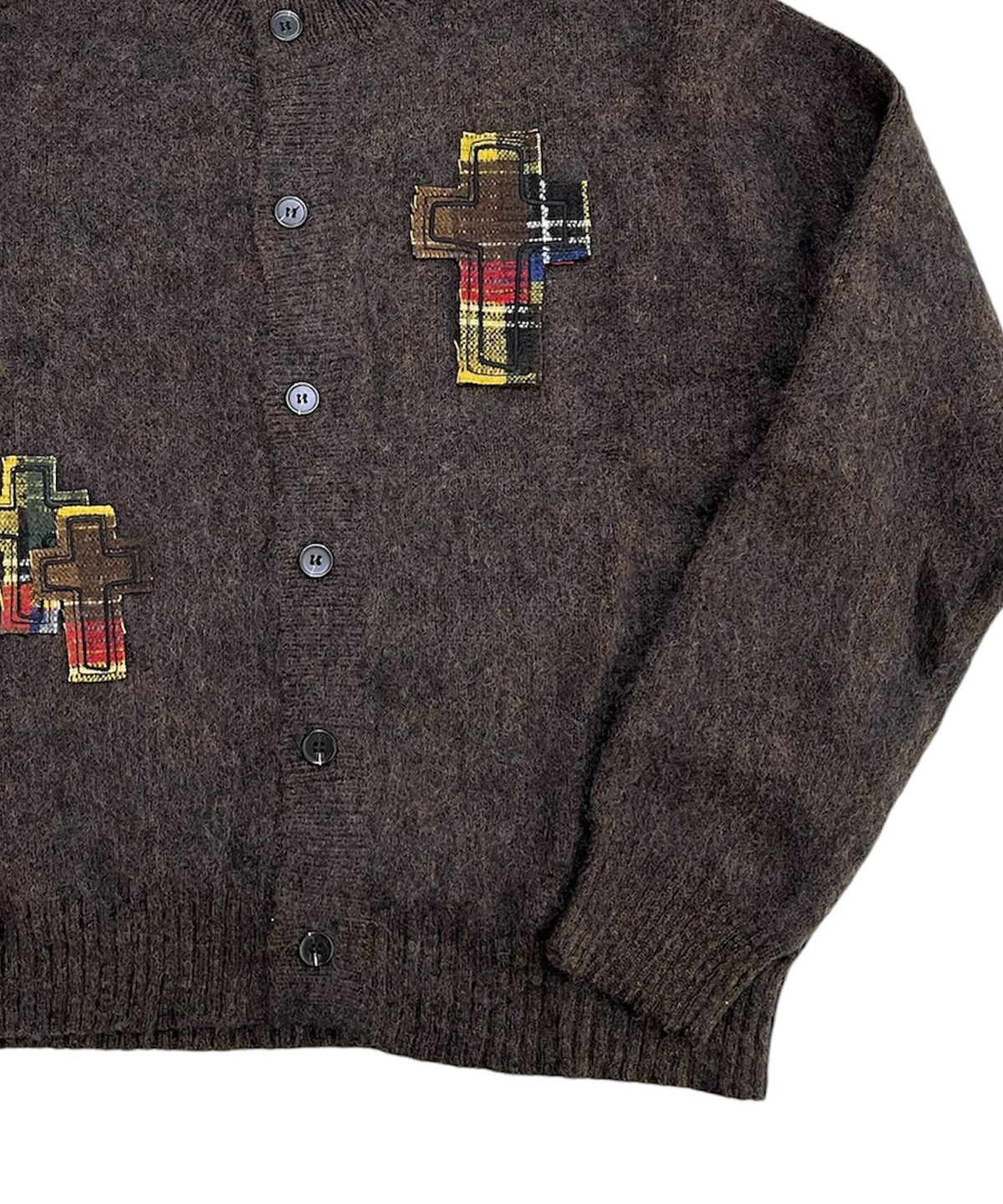 스케이터락(SK8ER ROCK) Cross Patch Fuzzy Knit Cardigan (brown)