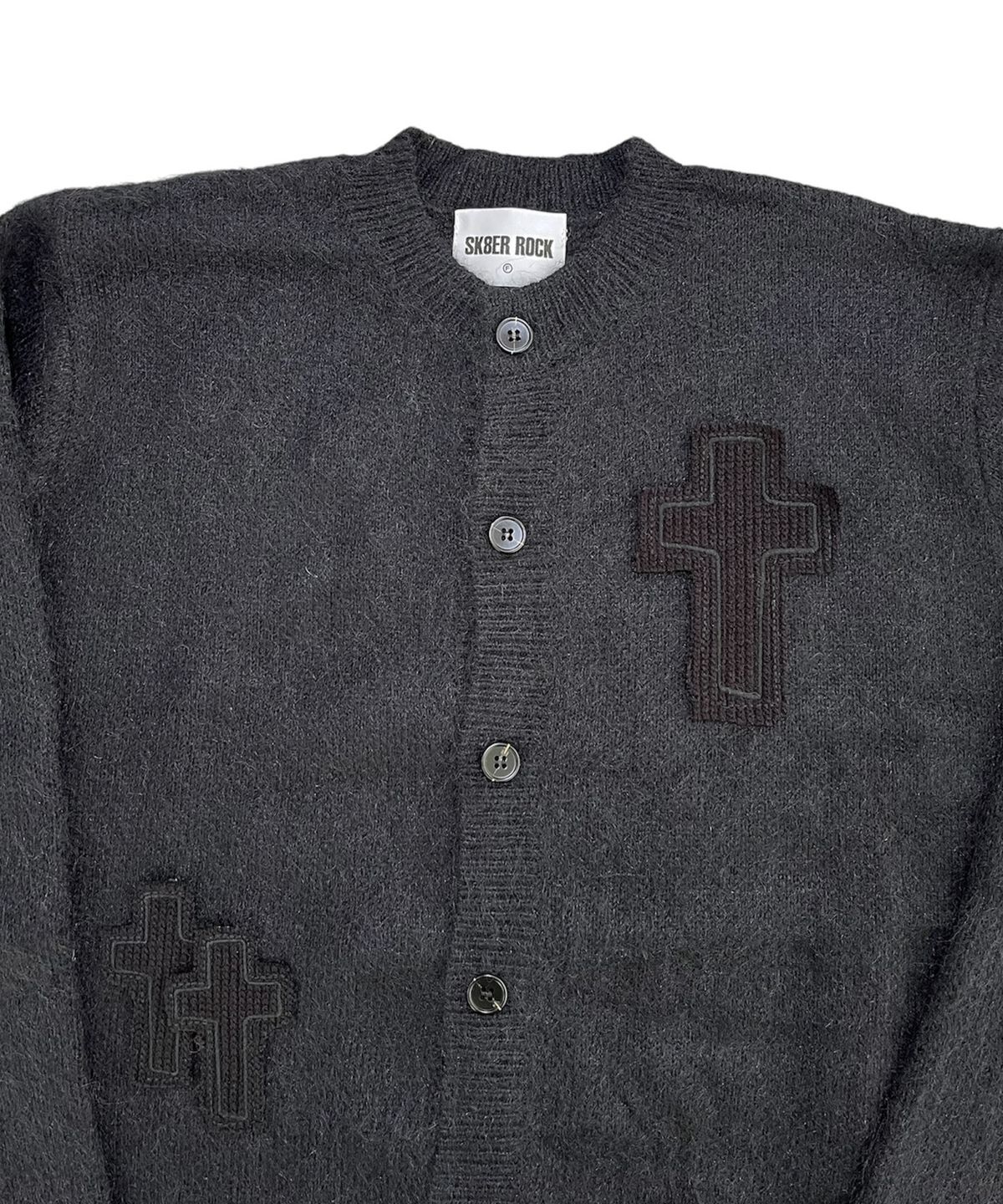 스케이터락(SK8ER ROCK) Cross Patch Fuzzy Knit Cardigan (black)