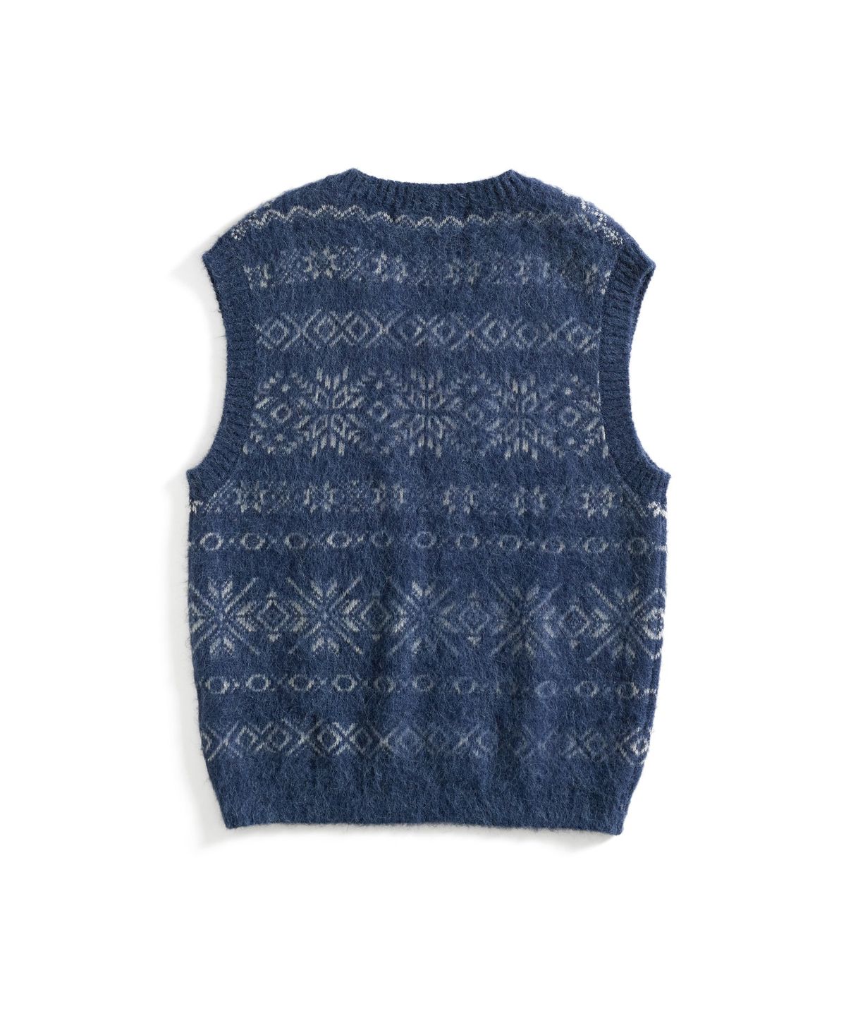 건지 울른스(Guernsey Woollens) 스노우 플레이크 알파카 브이넥 베스트 - 네이비