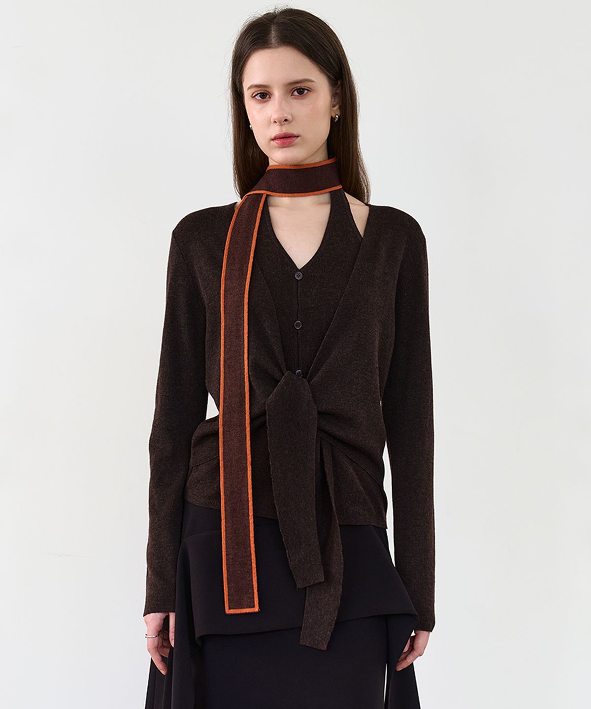 르이엘(LE YIEL) Color Block Knit Muffler_Brown 컬러 블록 니트 머플러_브라운