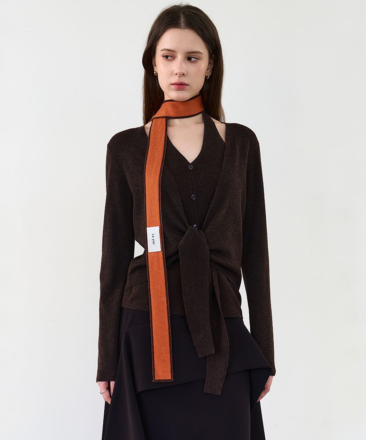 르이엘(LE YIEL) Color Block Knit Muffler_Brown 컬러 블록 니트 머플러_브라운