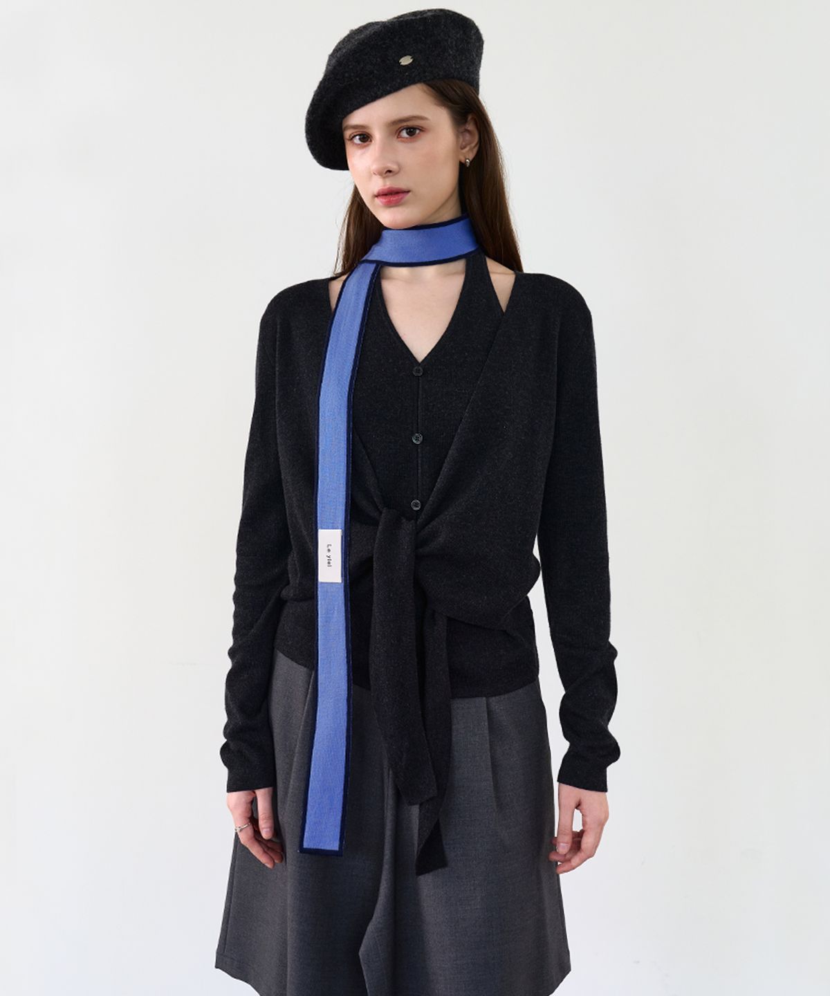 르이엘(LE YIEL) Color Block Knit Muffler_Navy 컬러 블록 니트 머플러_네이비