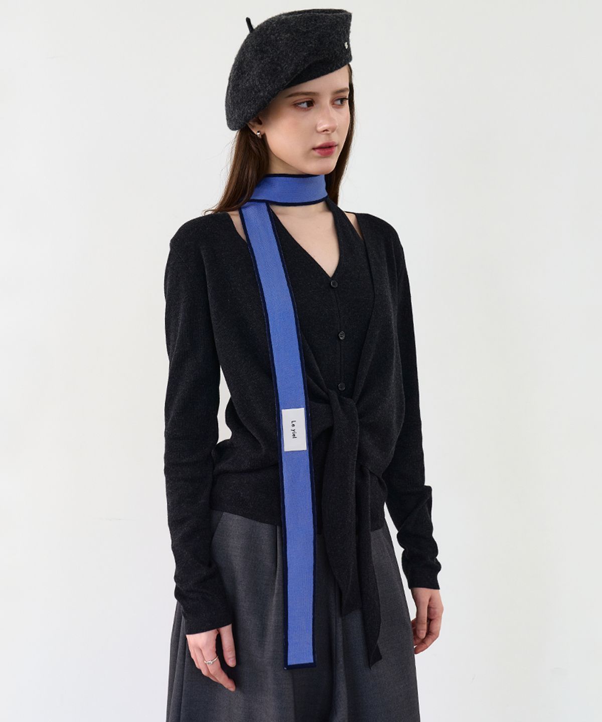 르이엘(LE YIEL) Color Block Knit Muffler_Navy 컬러 블록 니트 머플러_네이비