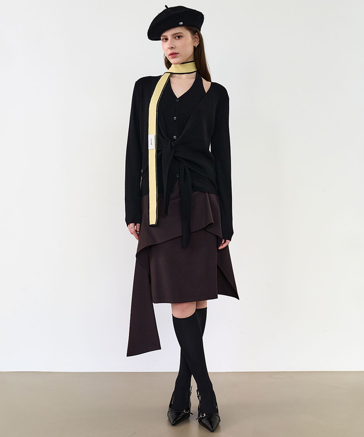 르이엘(LE YIEL) Color Block Knit Muffler_Black 컬러 블록 니트 머플러_블랙