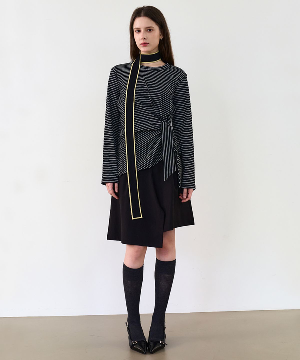 르이엘(LE YIEL) Color Block Knit Muffler_Black 컬러 블록 니트 머플러_블랙