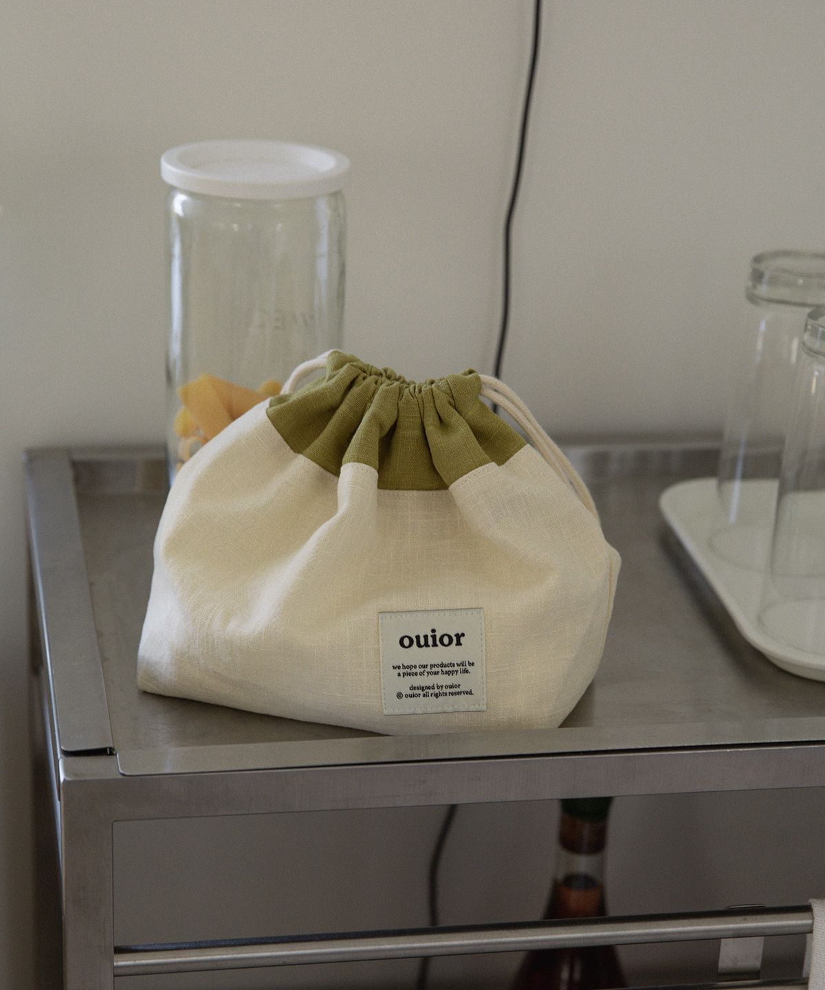 위올(OUIOR) [기프트박스]ouior chubby string pouch_olive&cream