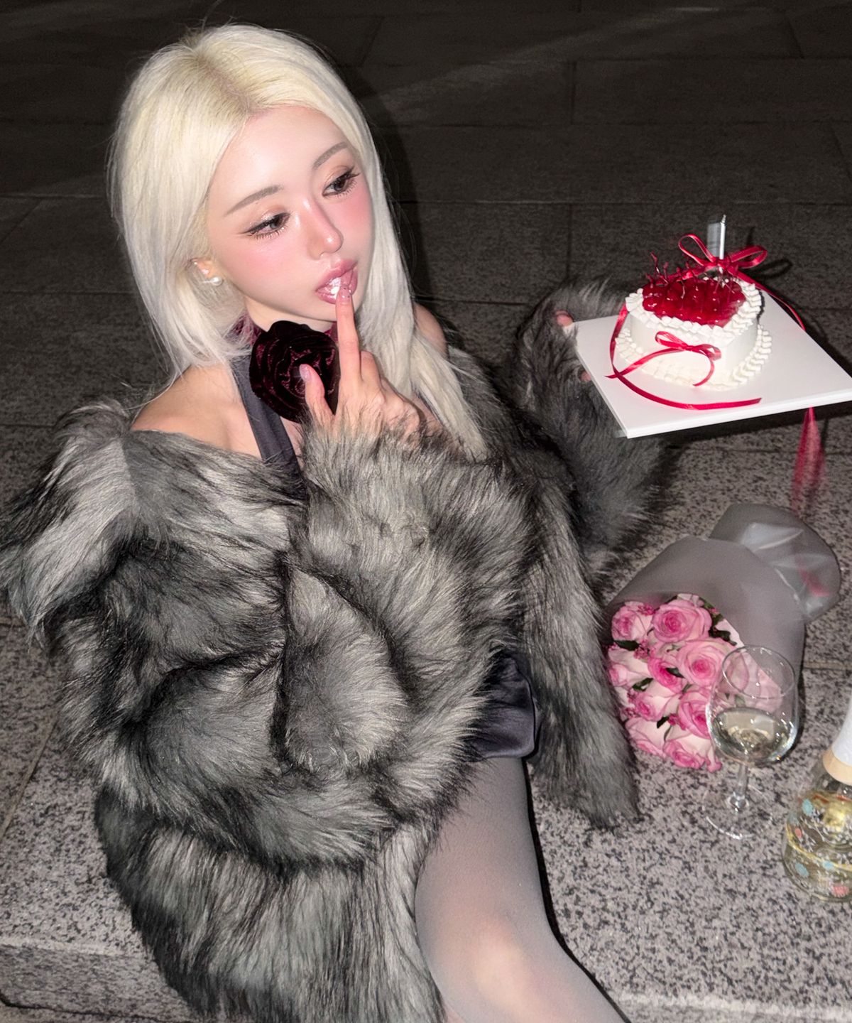 로잔느(ROSEANNE) Rose Velvet Belt (Wine)