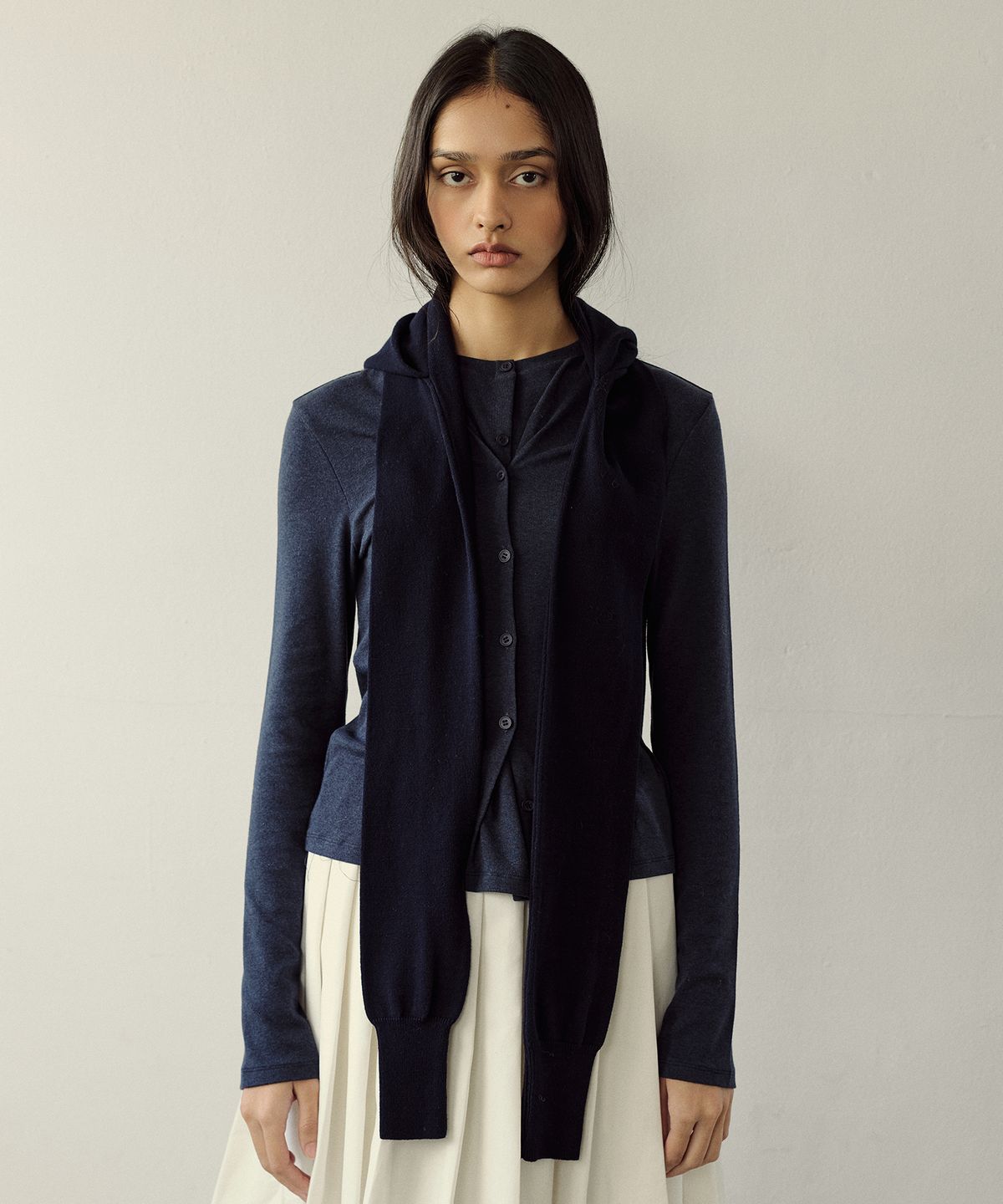 백로(BAEKRO) Lazy Layering Hoodie Scarf (NAVY)