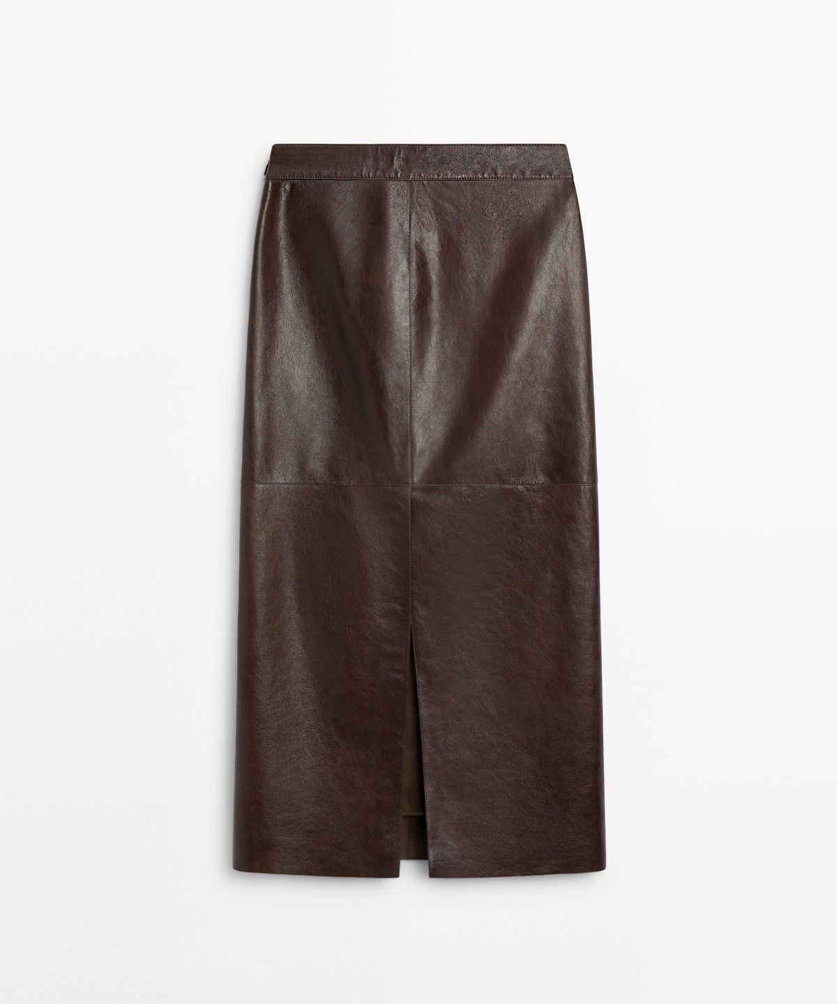 마시모두띠(MASSIMO DUTTI) 나파 가죽 심 디테일 일자형 미디 스커트