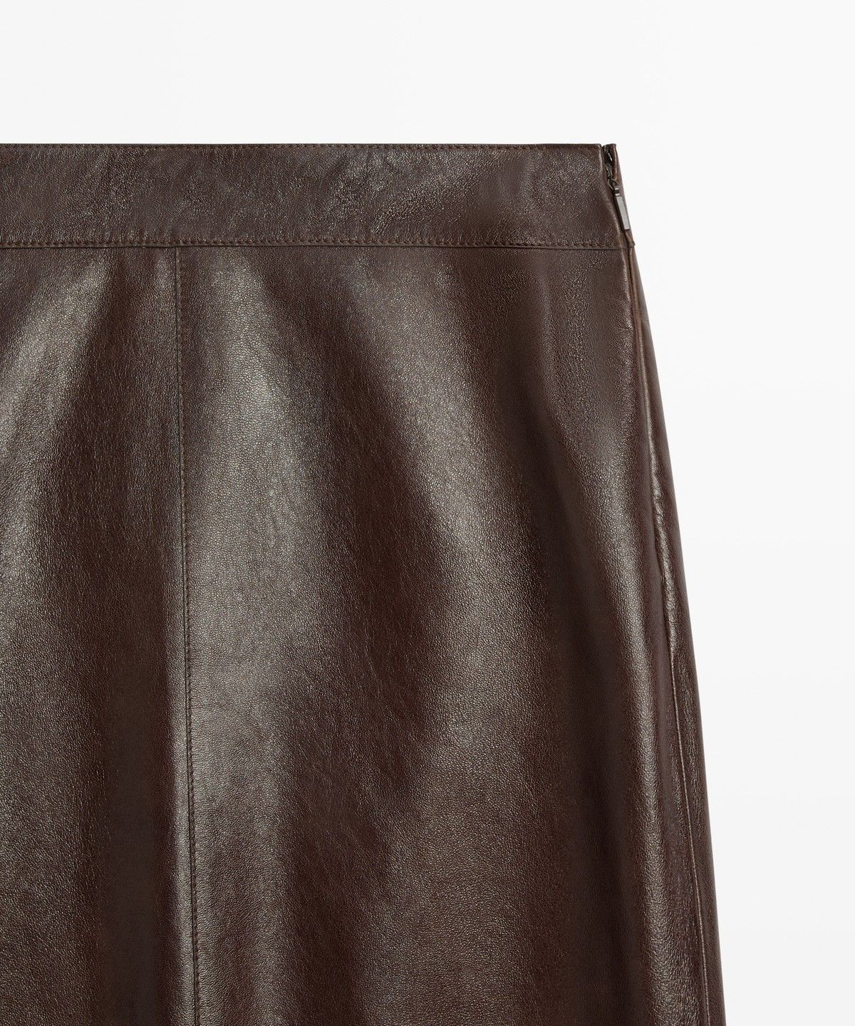 마시모두띠(MASSIMO DUTTI) 나파 가죽 심 디테일 일자형 미디 스커트