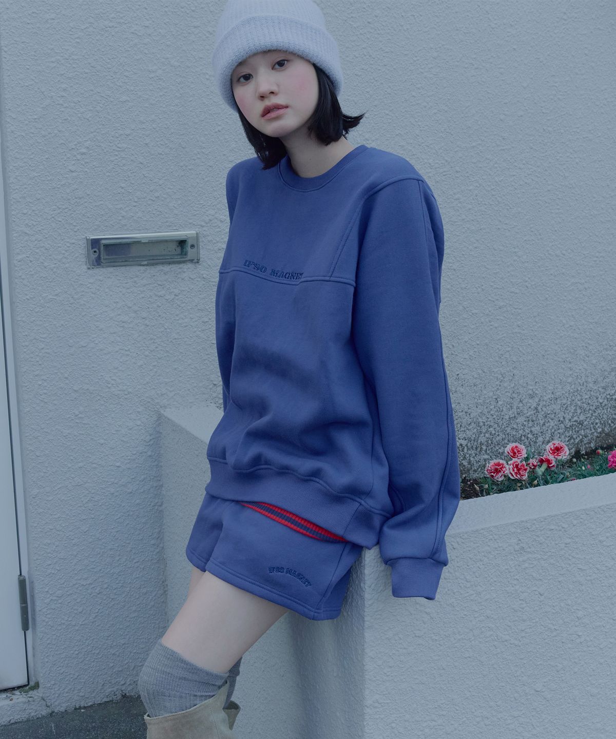이프소마그넷(IFSO MAGNET) Embroidered Long Beanie - LIGHT BLUE